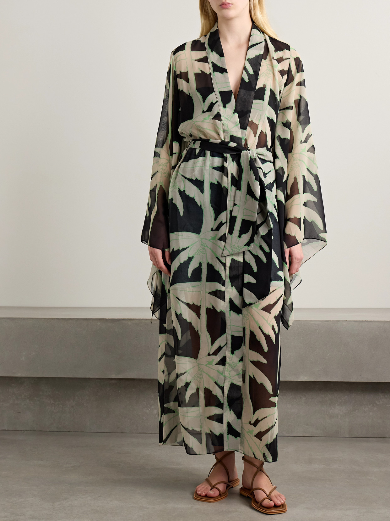 The Passing Storm Printed Recycled-georgette Robe - 4