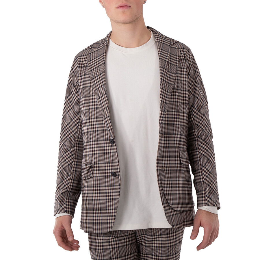 Kolor Men's Beige Gun Club Plaid Single Breasted Blazer - 3