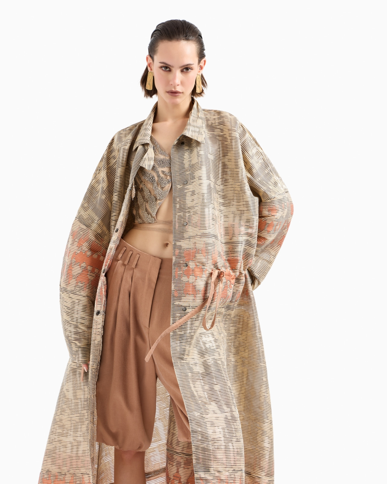 SILK-BLEND JACQUARD CANNETÉ LONG OVERCOAT - 5
