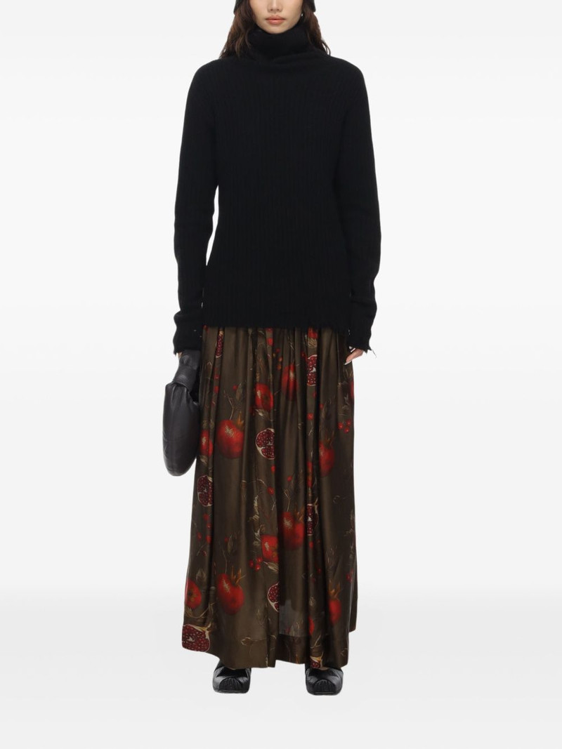 UMA WANG pomegranate-print pleated maxi skirt outlook