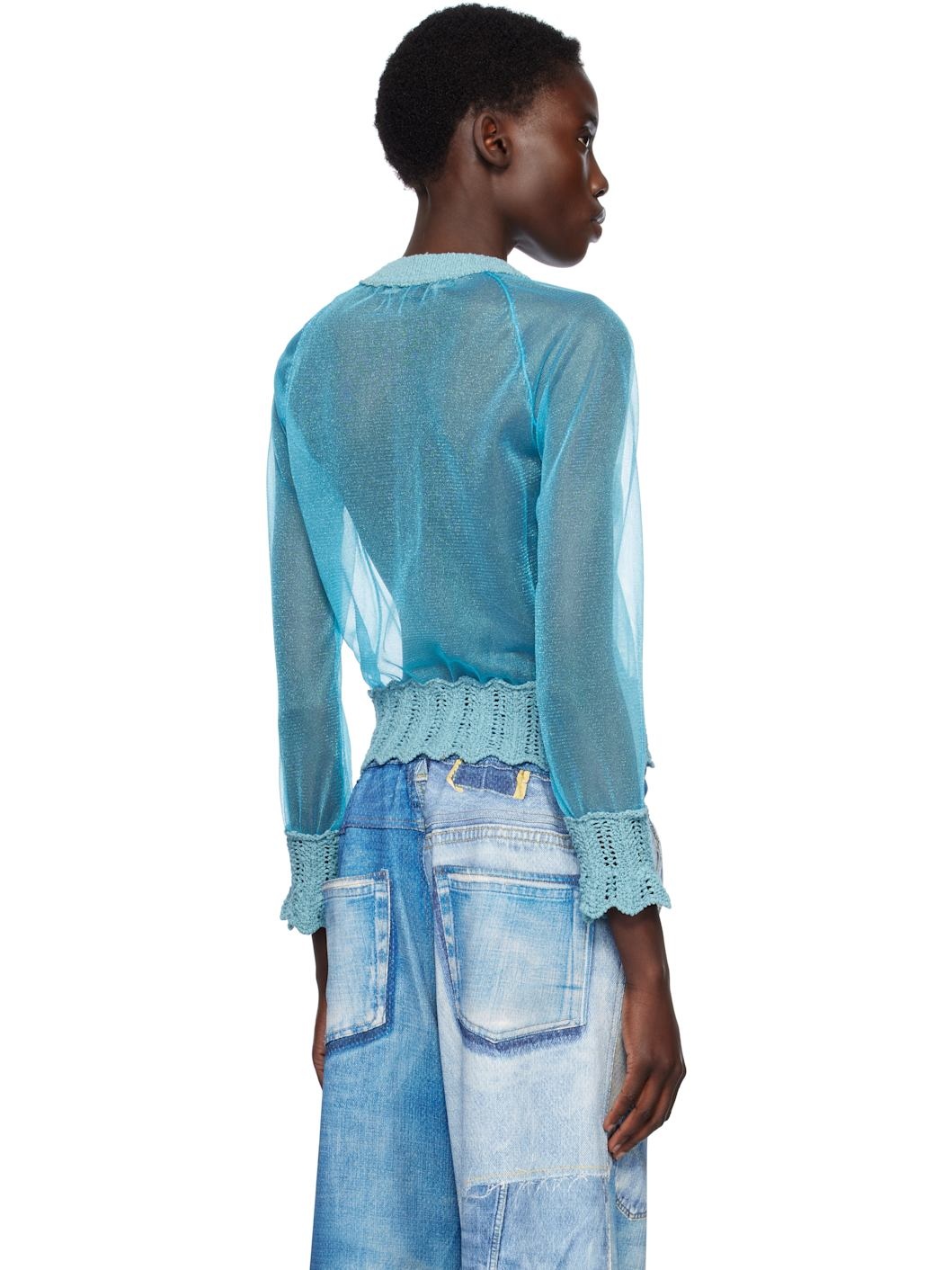 Blue Sheer Knit Cardigan - 3