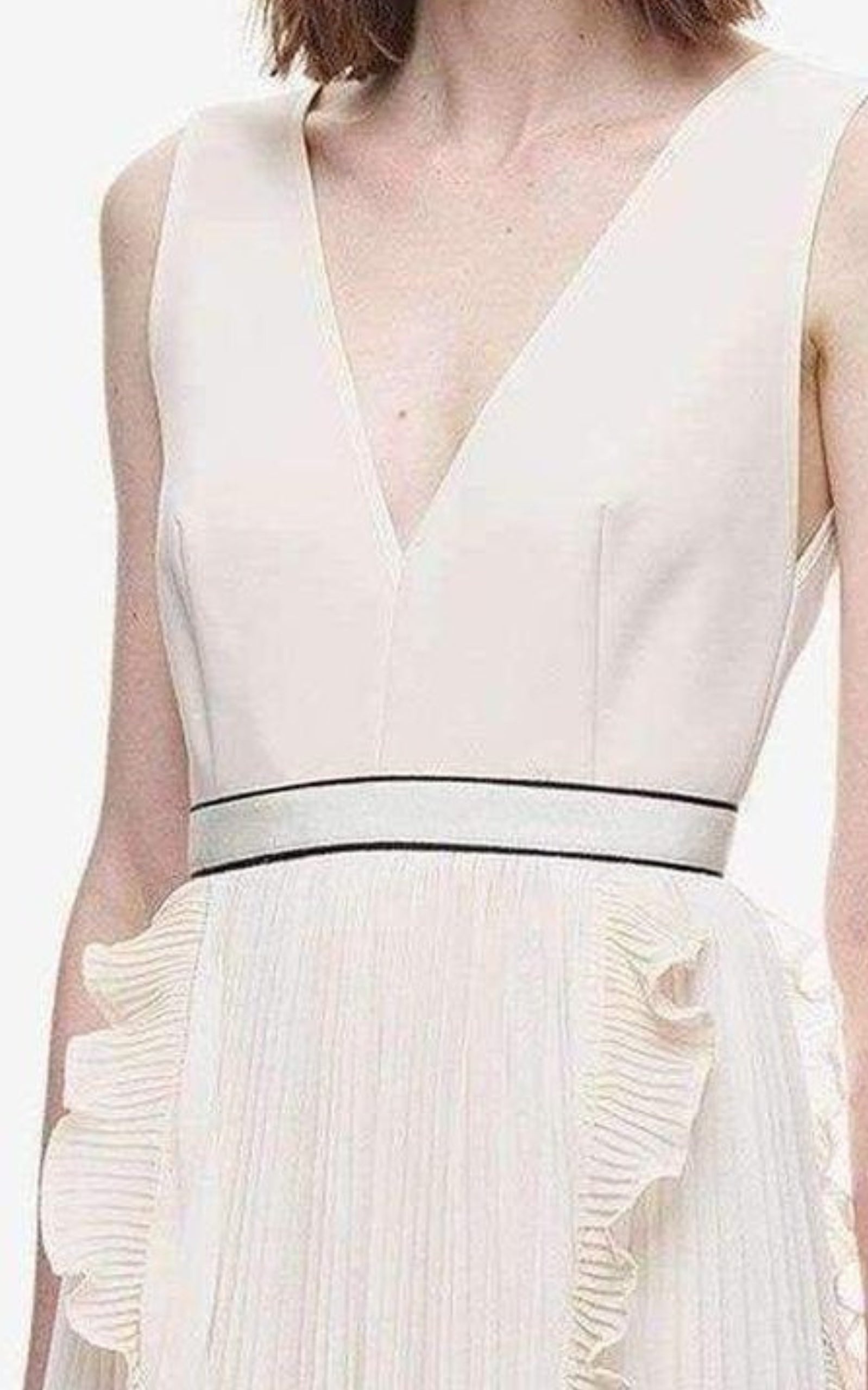 V-Neck Dress with Fluted Pleats - 3