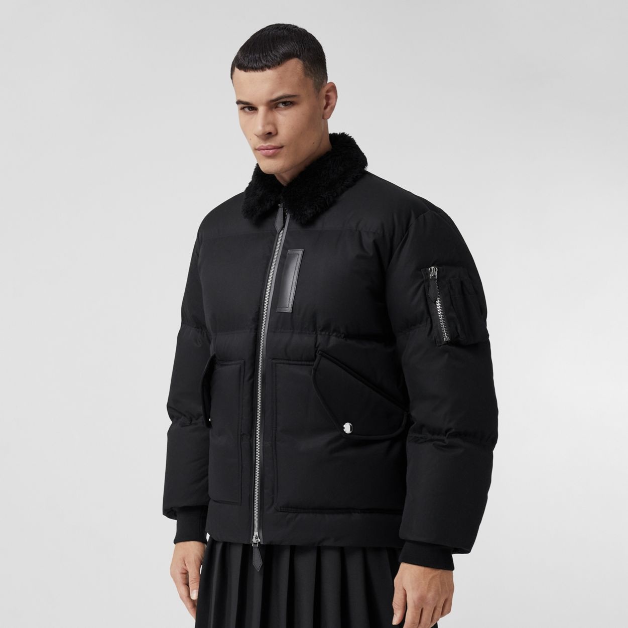 Shearling Collar Cotton Gabardine Puffer Jacket - 7