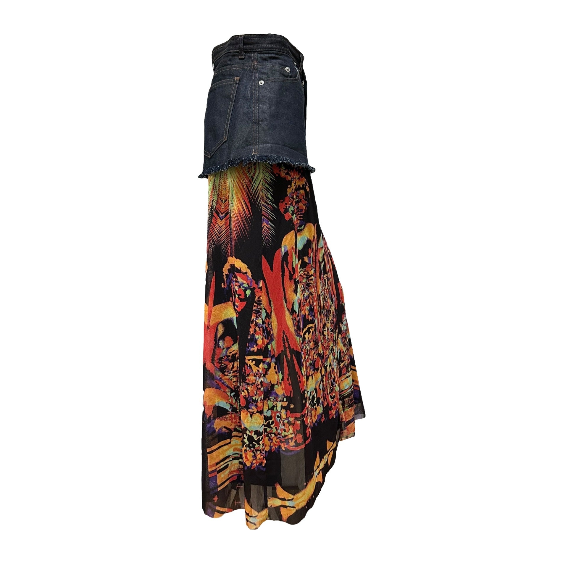 JEAN PAUL GAULTIER Spring Summer 2000 Psychedelic Print Mesh Denim Long Skirt - 3