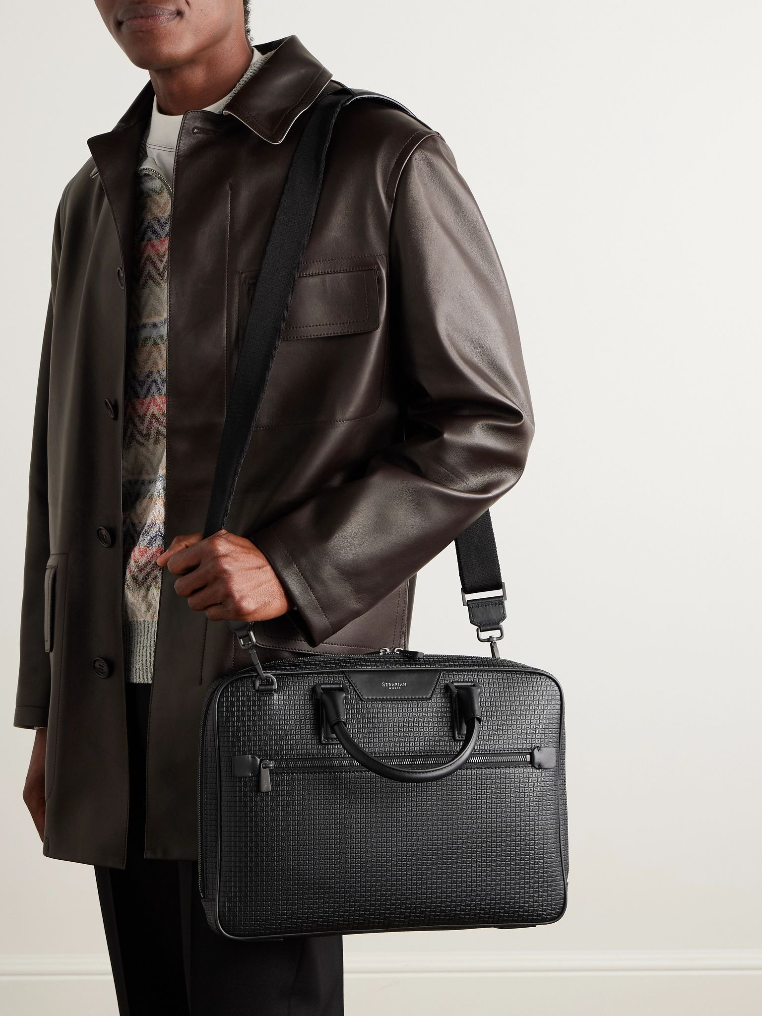 Leather-Trimmed Logo-Embossed Stepan Coated-Canvas Briefcase Black - 6