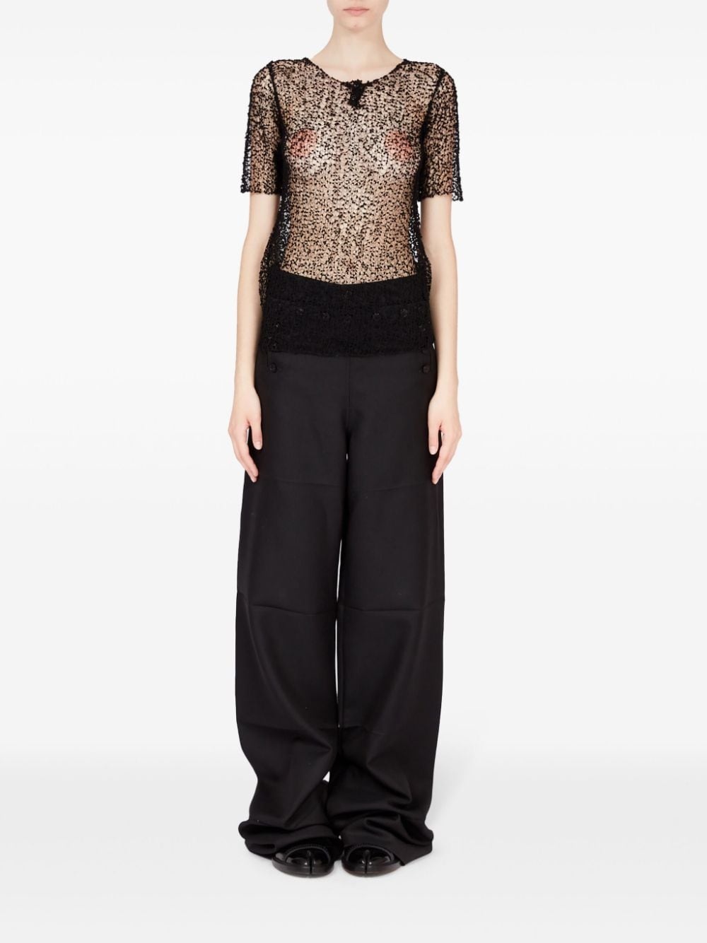 dot-embroidered semi-sheer top - 2