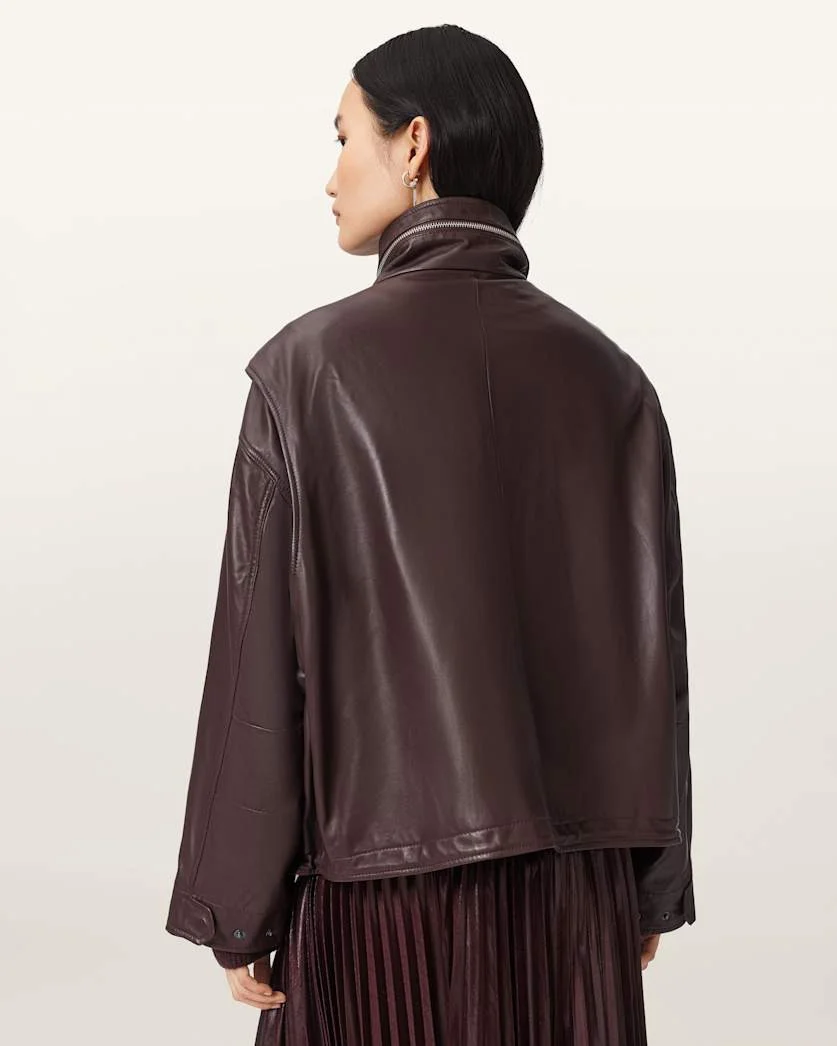 CLAY FUNNEL NECK LEATHER JACKET - 1