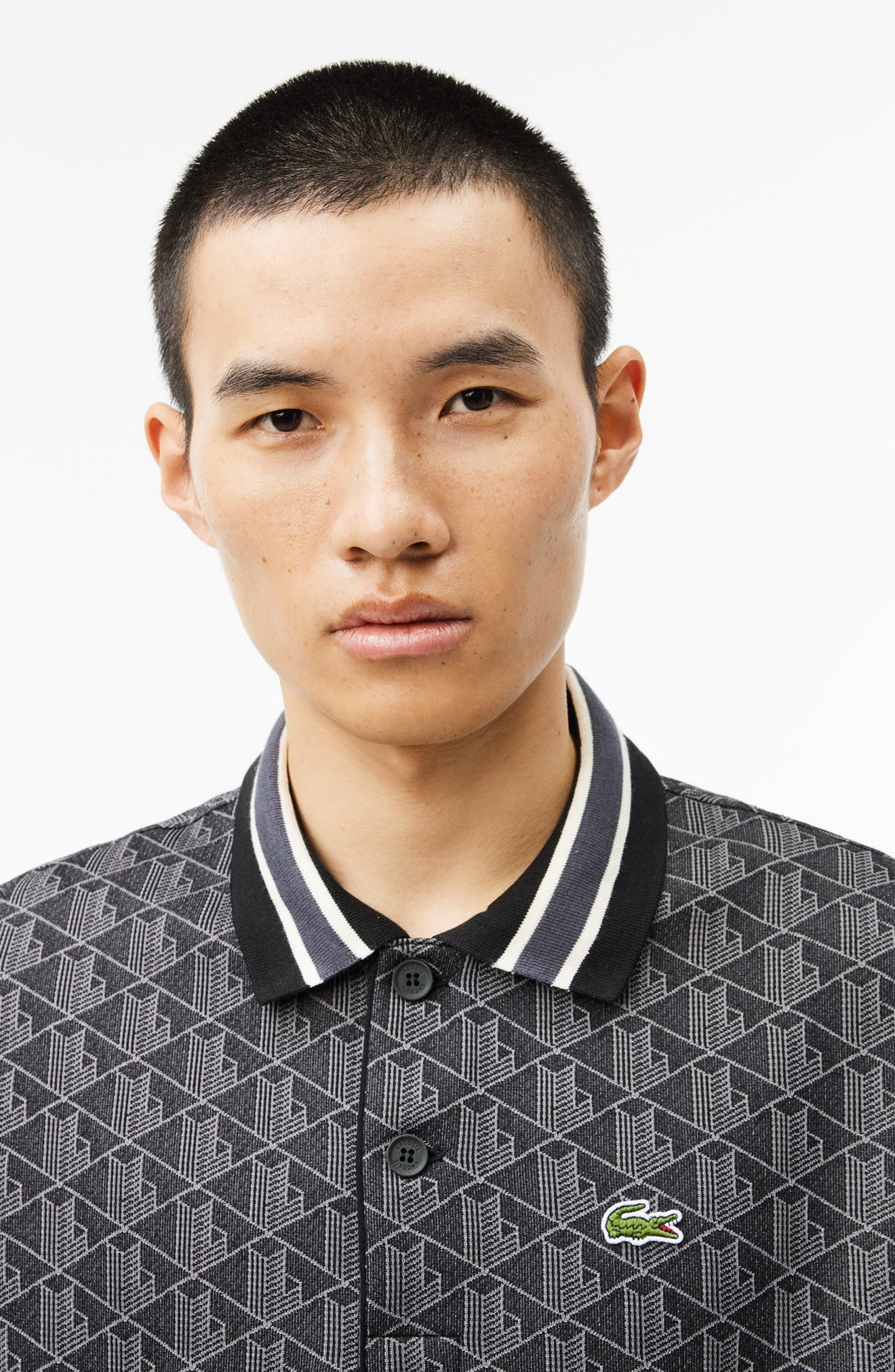 Lacoste Monogram Jacquard Polo in Black Graphite at Nordstrom - 3