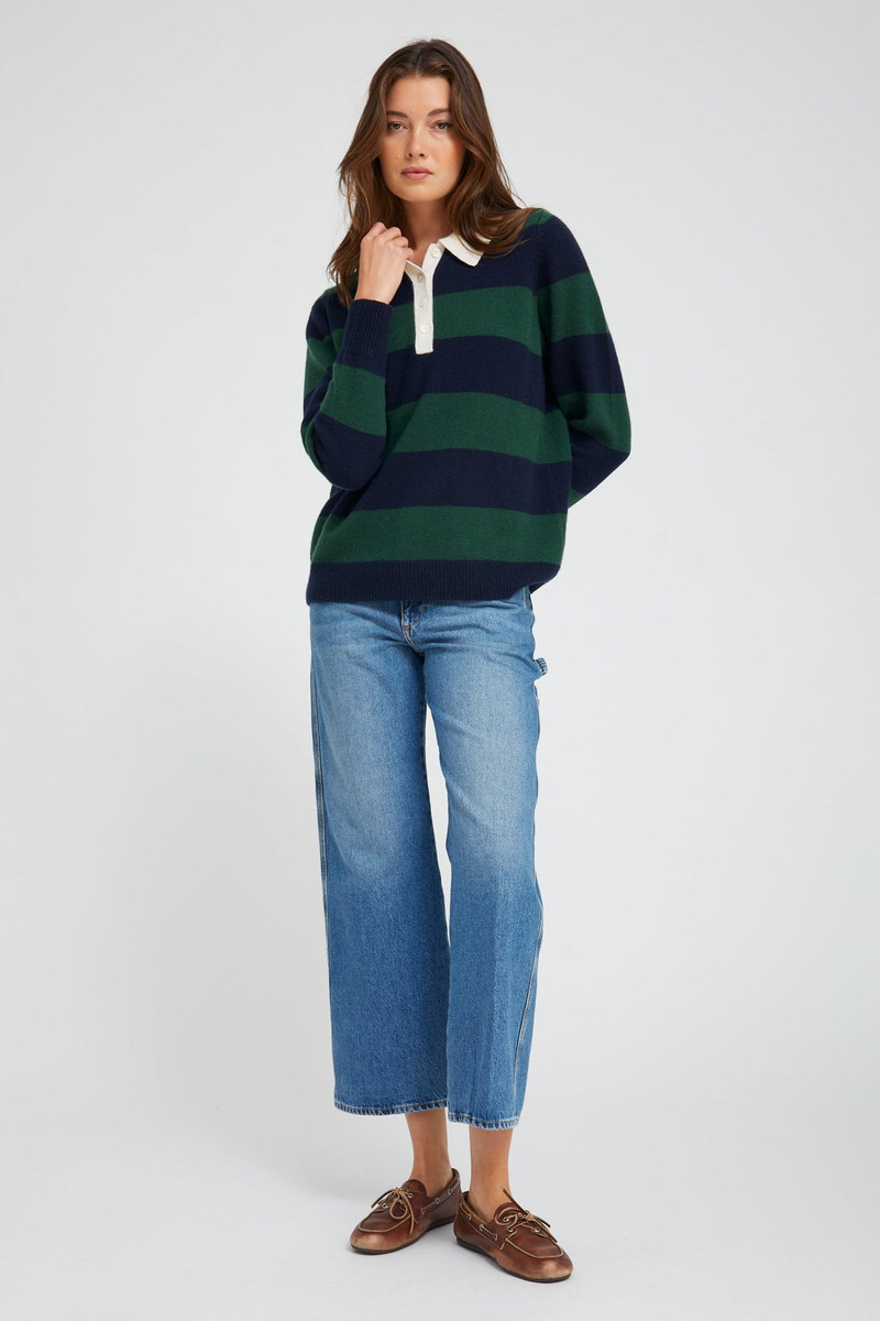SPRWMN GREEN STRIPED CASHMERE POLO SWEATER outlook