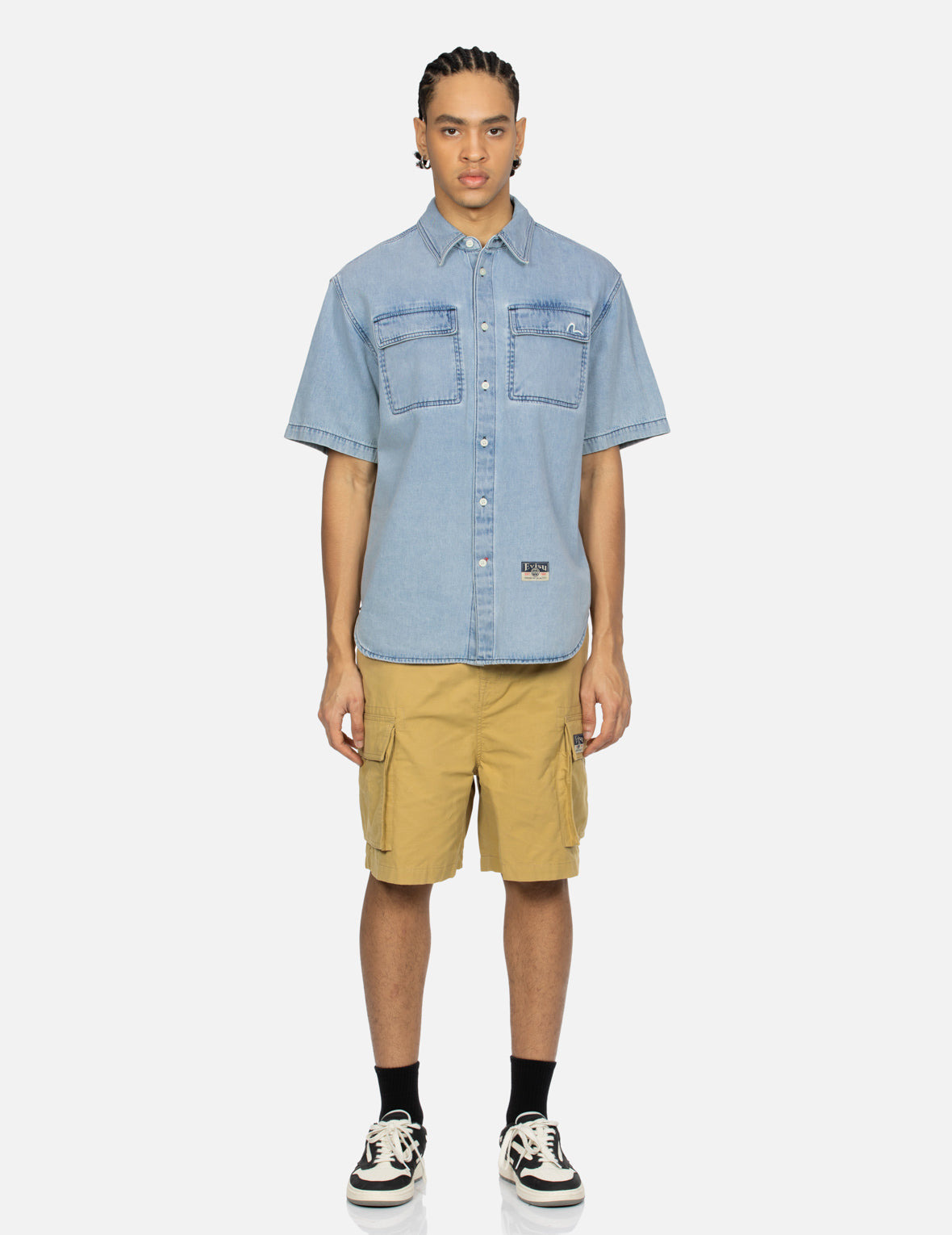 GAMING DARUMA DAICOCK PRINT RELAX FIT SHORT-SLEEVE DENIM SHIRT - 6
