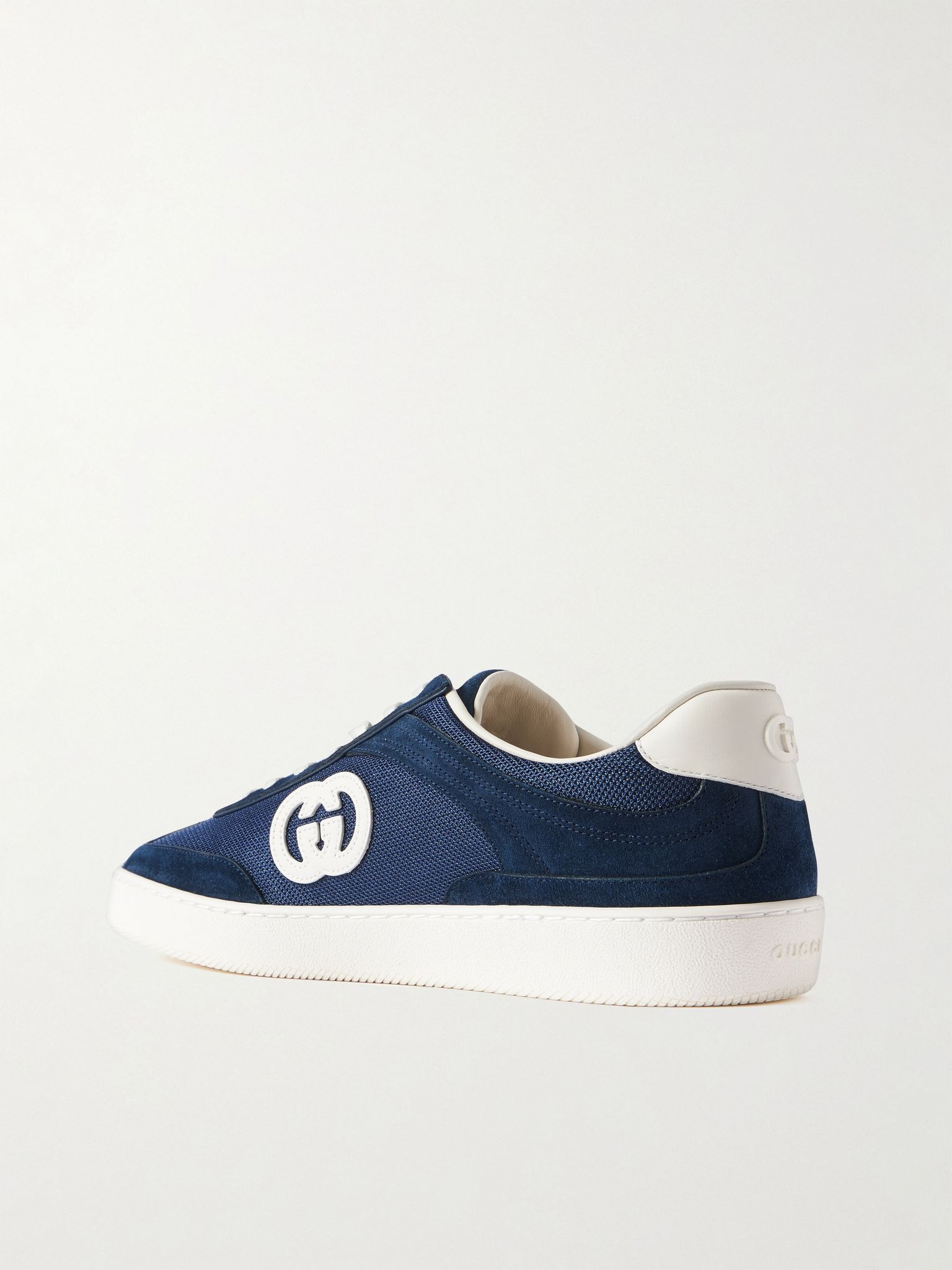 Leather-Trimmed Suede and Mesh Sneakers Midnight blue - 4