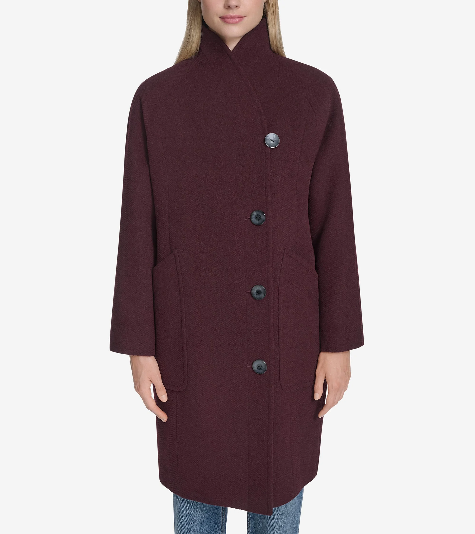 Women's Chevron Wool Coat - 1