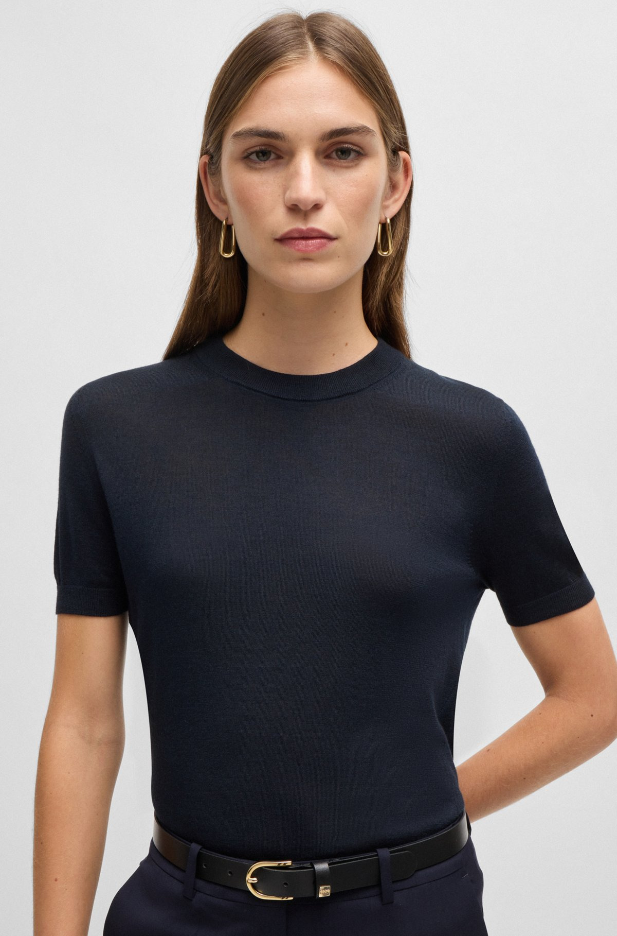 SHORT-SLEEVED SWEATER IN MERINO WOOL - 5