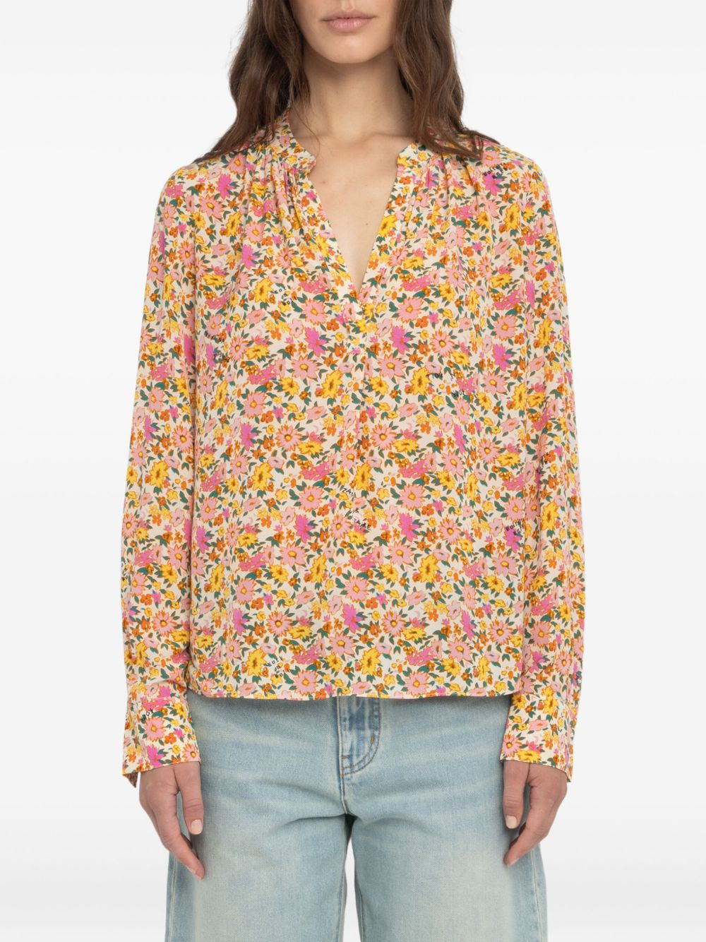 Tink floral-print V-neck tunic top - 3