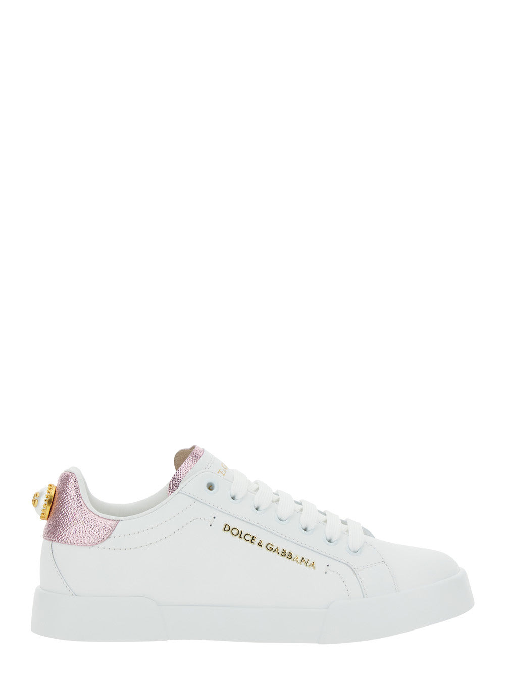 Dolce & Gabbana Women 'Portofino' White Sneaker With Logo And Metallic Inserts In Leather Woman - 1