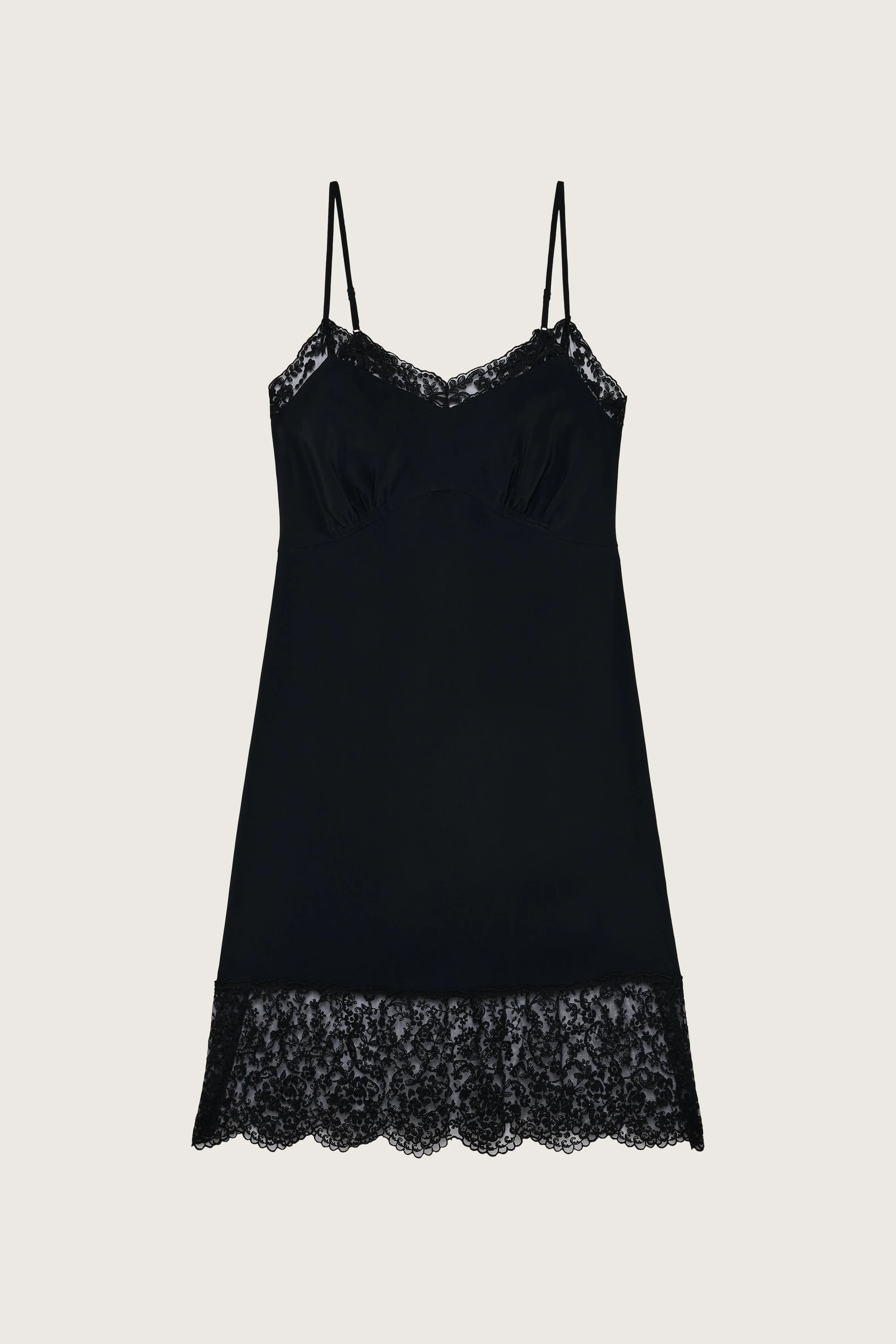 Mini Deep Lace Trim Slip Dress - 1