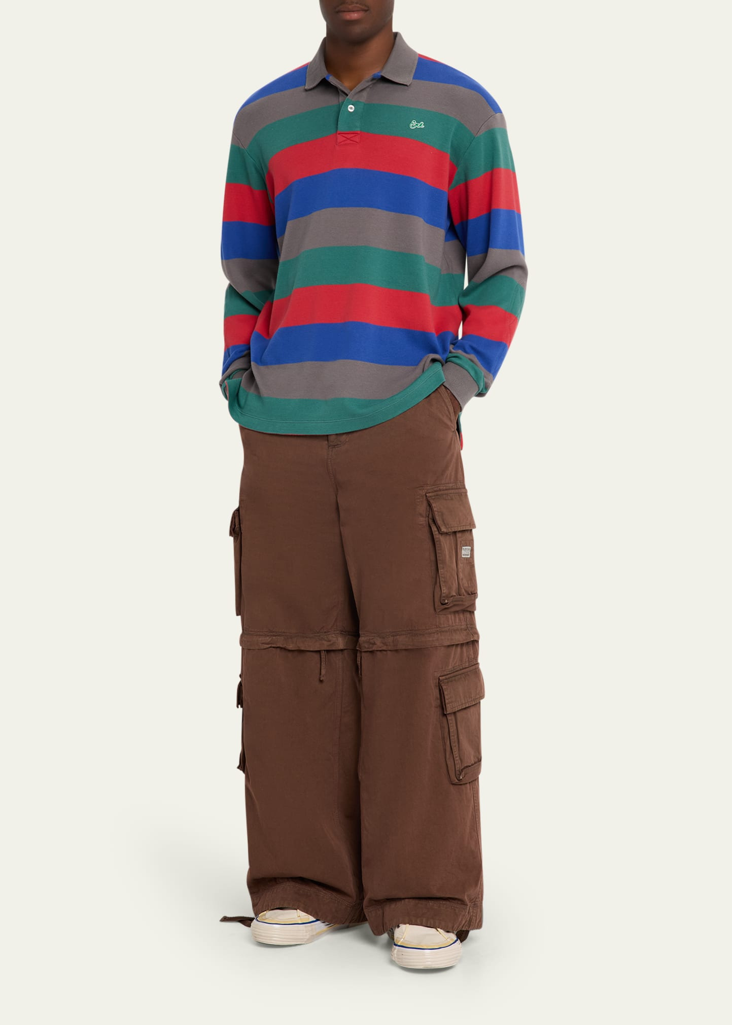 Men's Color Block Stripe Long-Sleeve Polo Shirt - 2