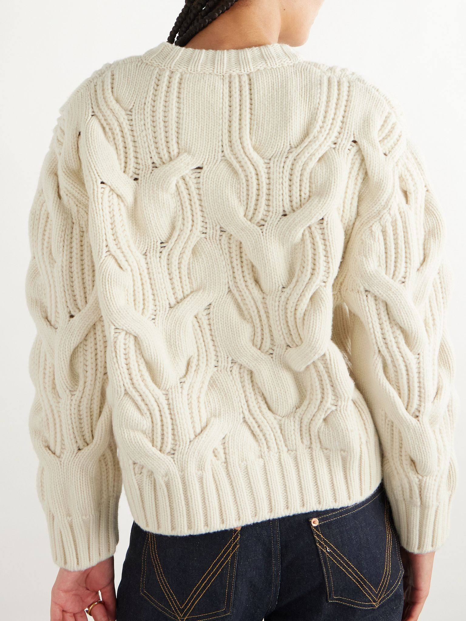 Cropped cable-knit wool cardigan Cream - 3