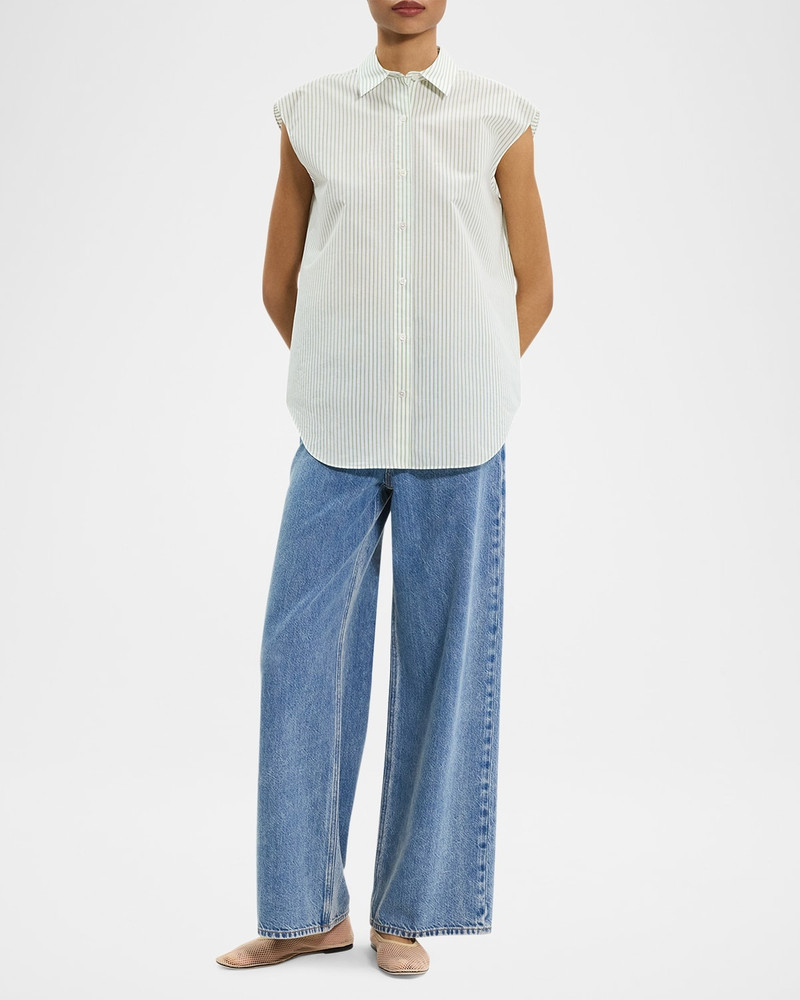 Theory Stripe Sleeveless Boyfriend Shirt outlook