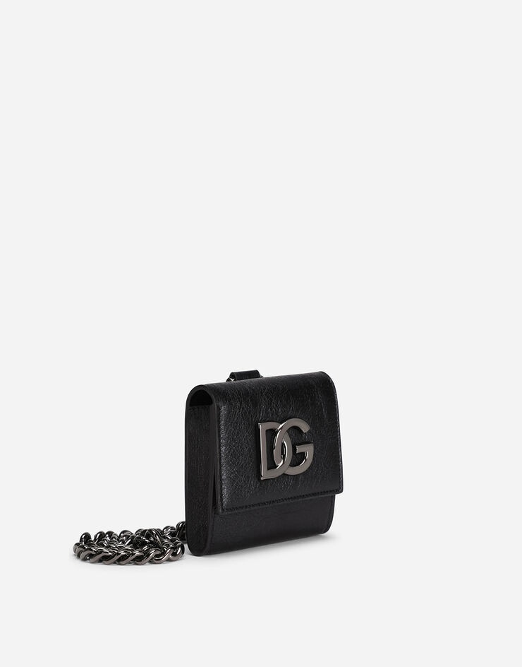 Matte nappa leather card holder with strap and crossover DG logo - 3