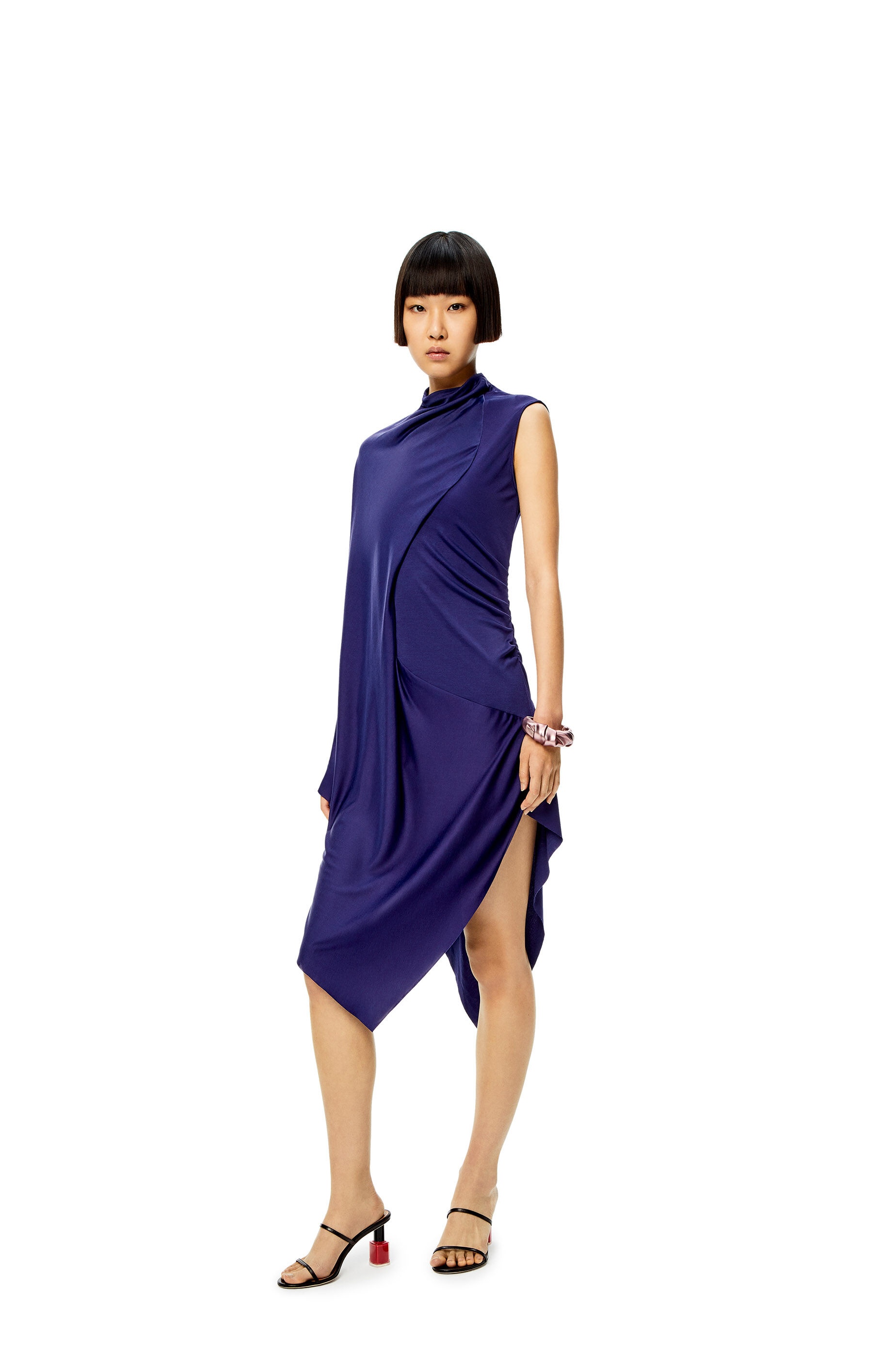 Asymmetric draped dress in polyamide - 2