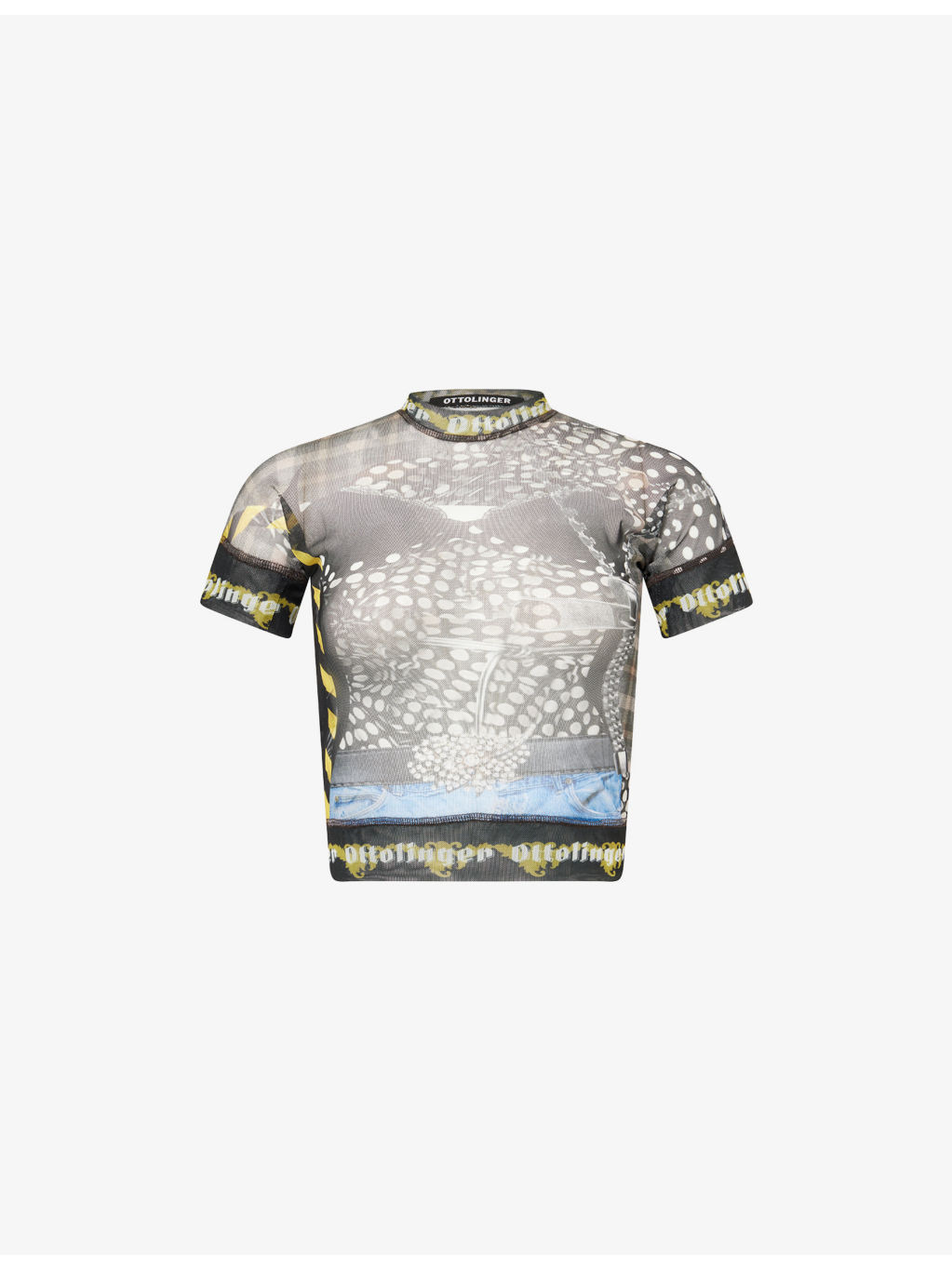 Mock-Neck Graphic-Pattern Mesh Top - 1