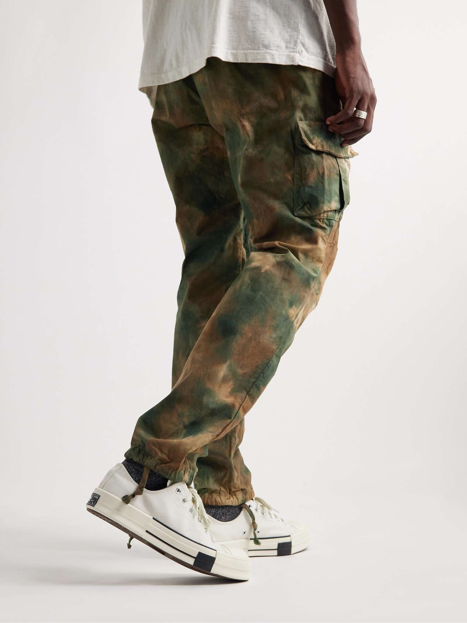 Straight-Leg Tie-Dyed Tapered Cotton Drawstring Trousers - 8