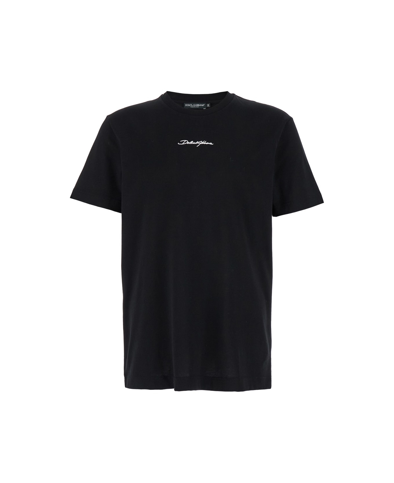 Black Crewneck T-shirt With Signature Logo In Cotton Man - 1