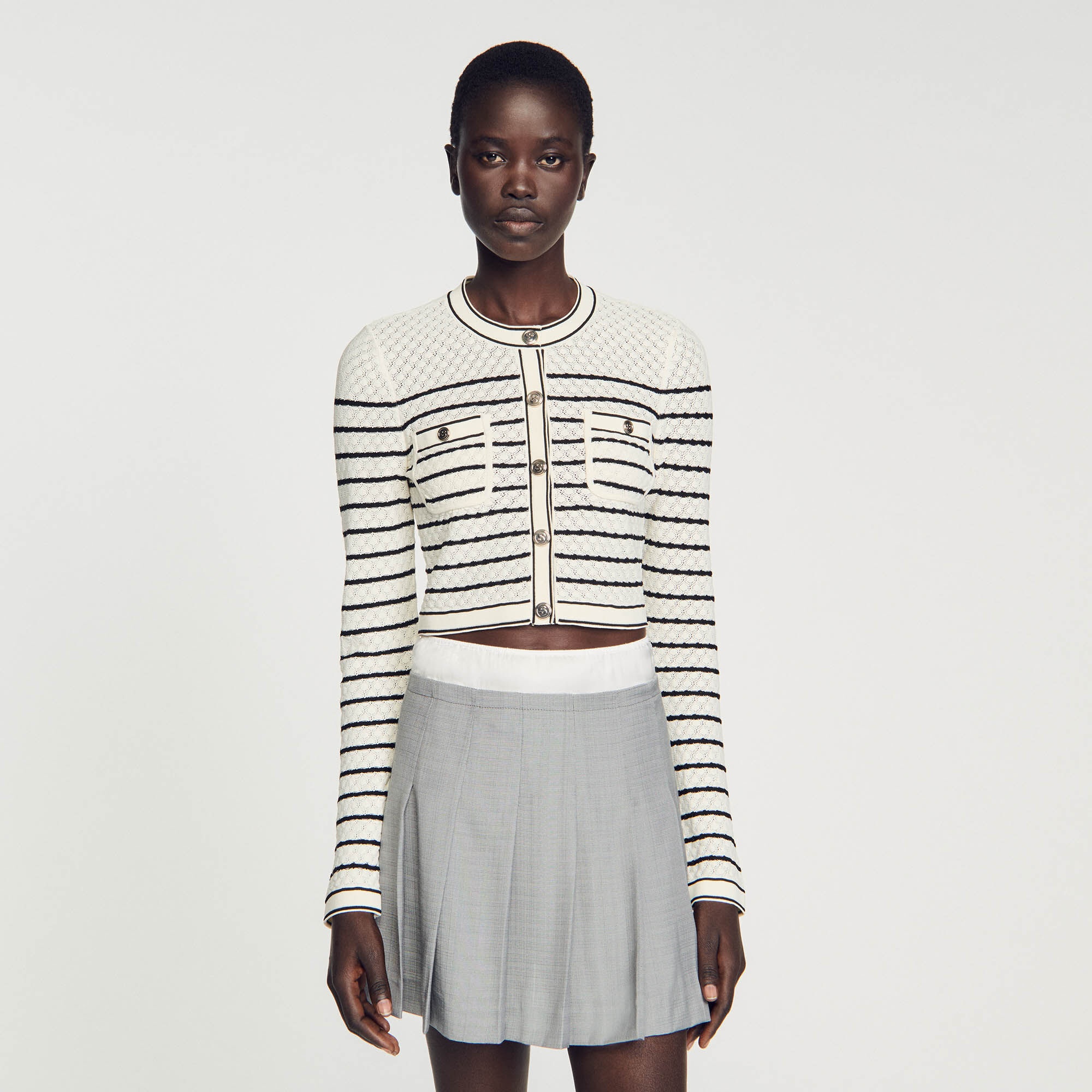 STRIPED CROPPED COATIGAN - 5