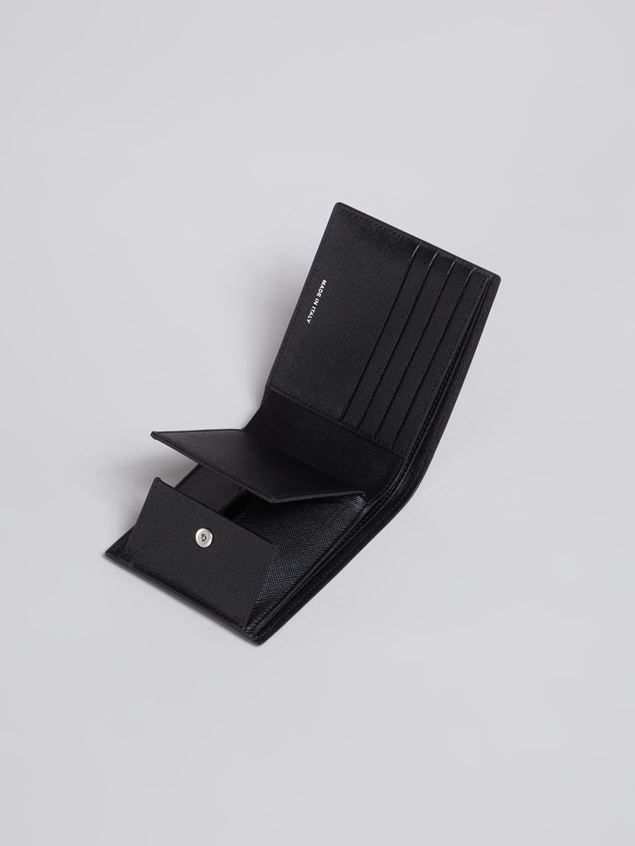BLACK AND BLUE SAFFIANO LEATHER YEN AND USD BI-FOLD WALLET - 5
