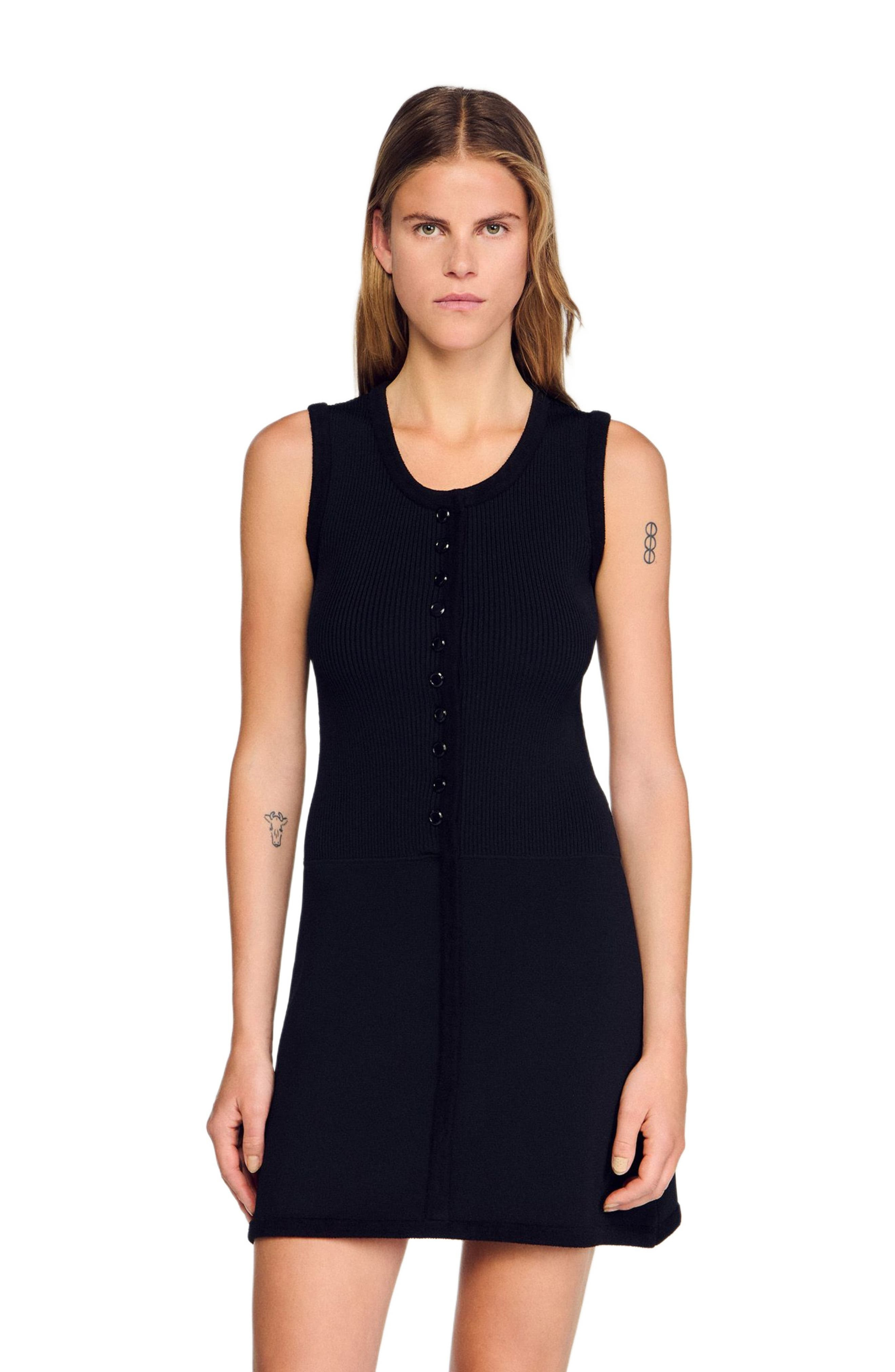 SANDRO Short ribbed knit dress in Black at Nordstrom - 3