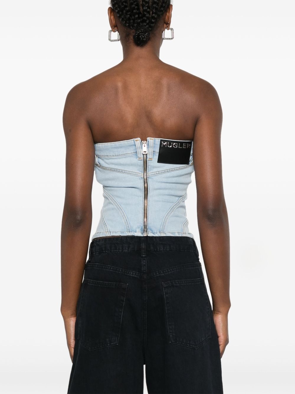 denim stitch-detailed top - 4