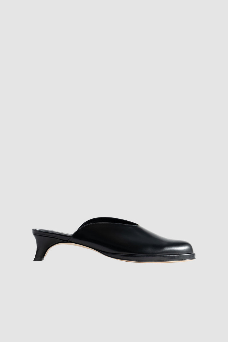 Babylady Black Semi Patent Leather Slip-On Mule 1