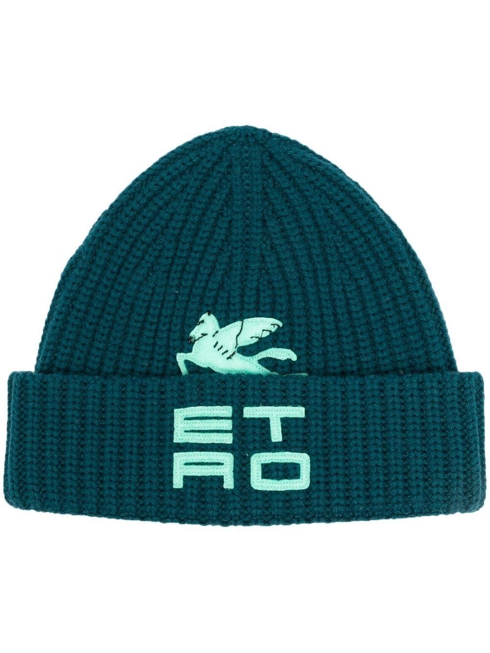 appliqué-logo ribbed-knit beanie - 1