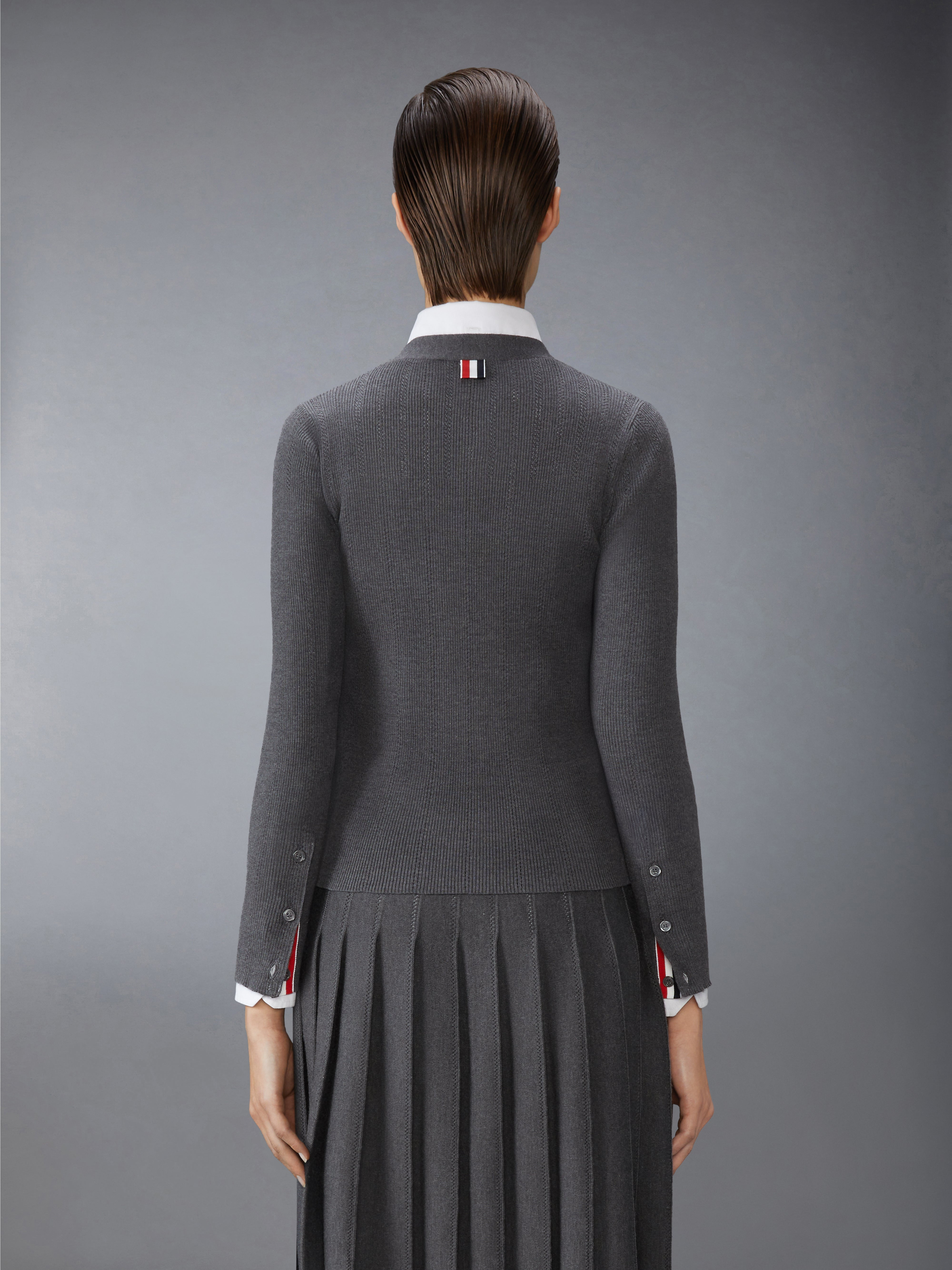 WOOL SILK POINTELLE V NECK CARDIGAN - 3