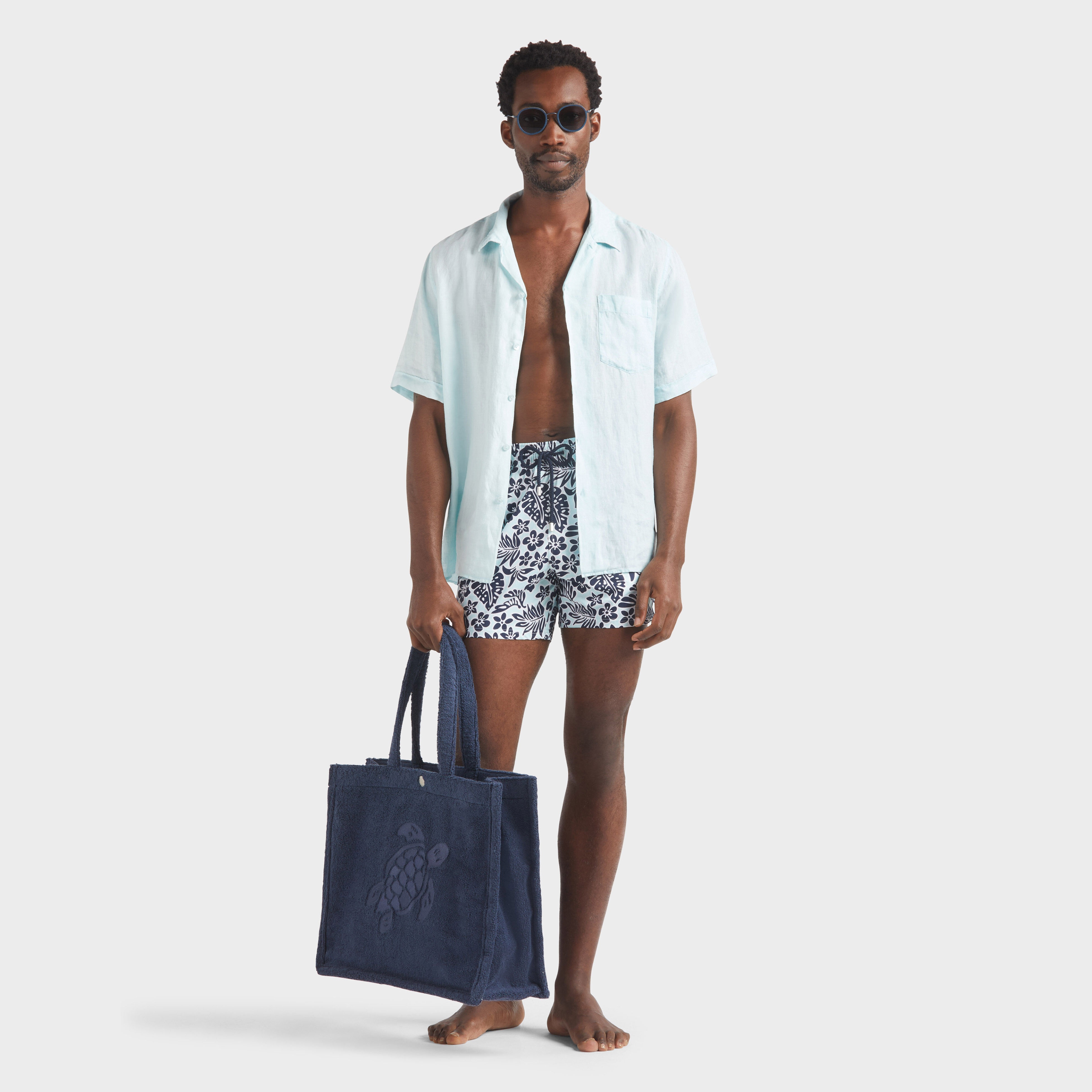 Men Stretch Short Swim Trunks Jungle Leaves - 6