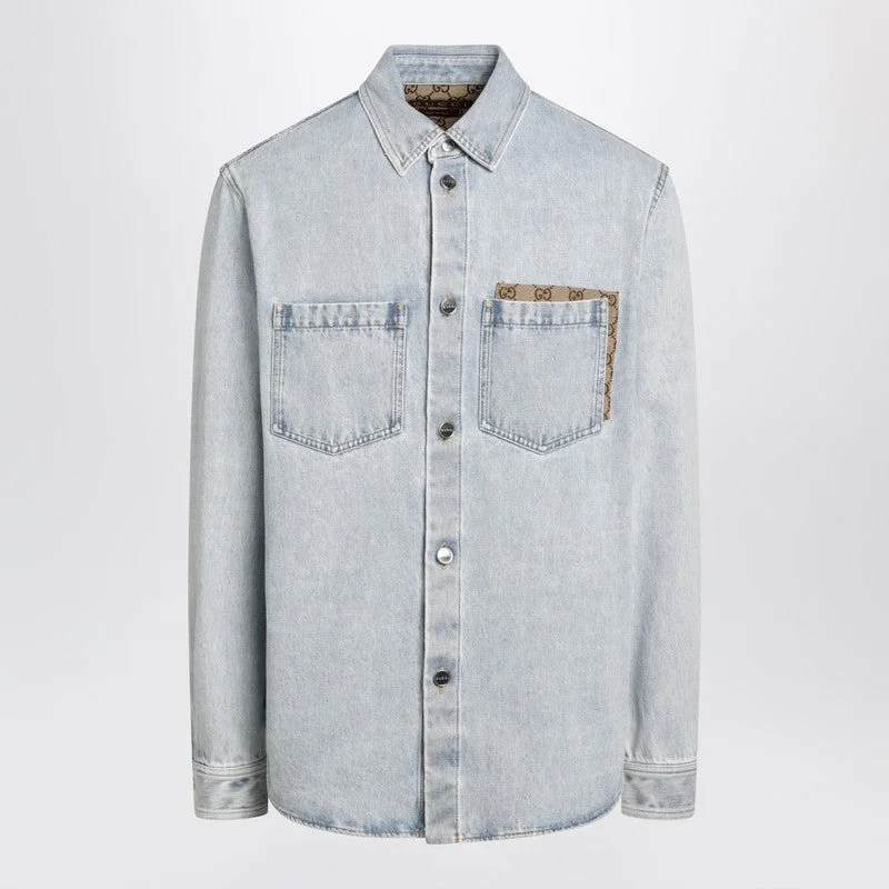 Gucci Faded Denim Shirt With Gg Insert Men - 1