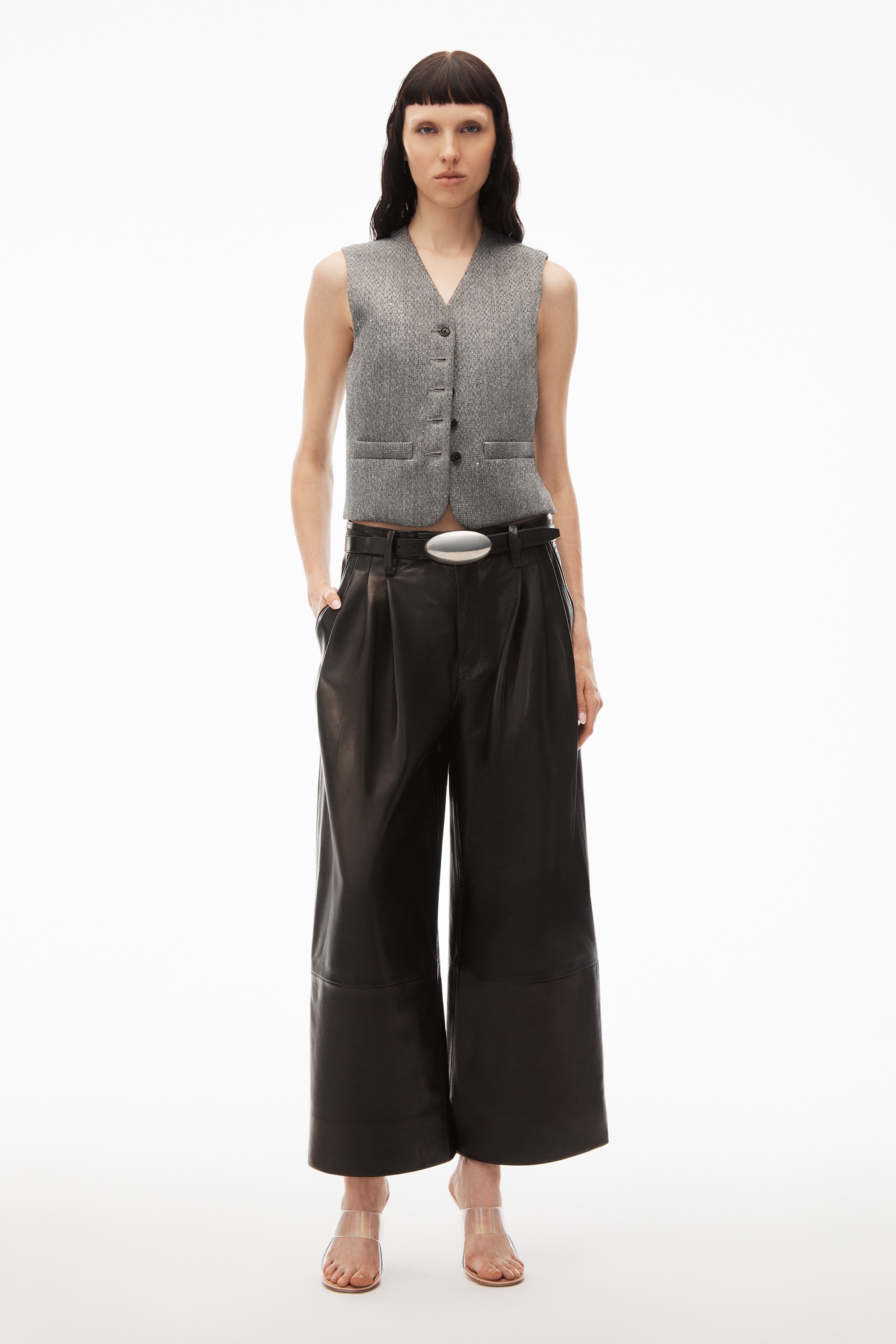 collarless vest in herringbone tailoring - 2