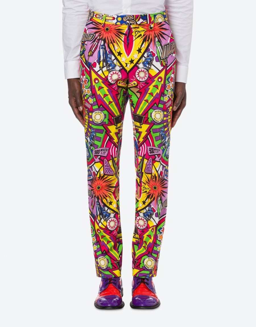 STRETCH GABARDINE PINBALL PRINT TROUSERS - 2