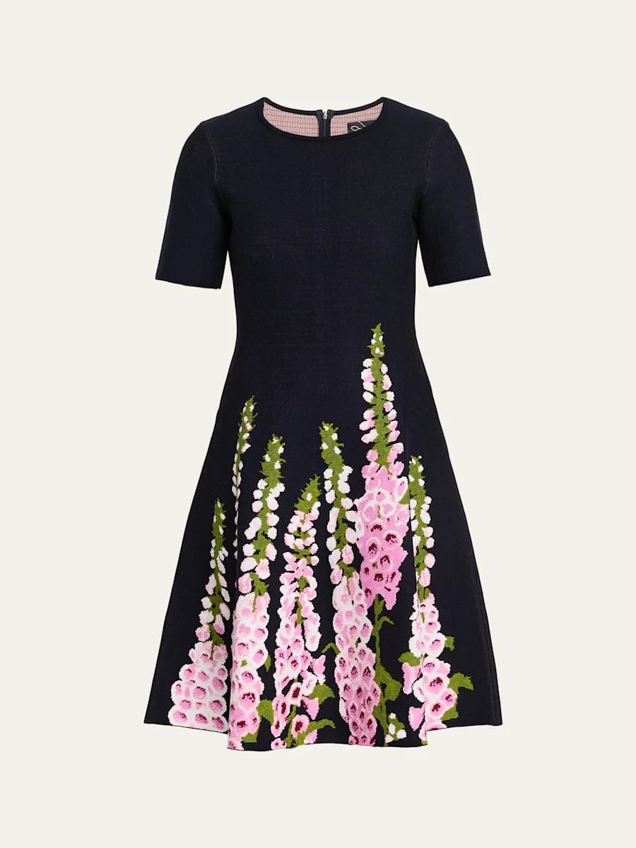 Foxglove Jacquard Knit Short-Sleeve Mini Dress - 1