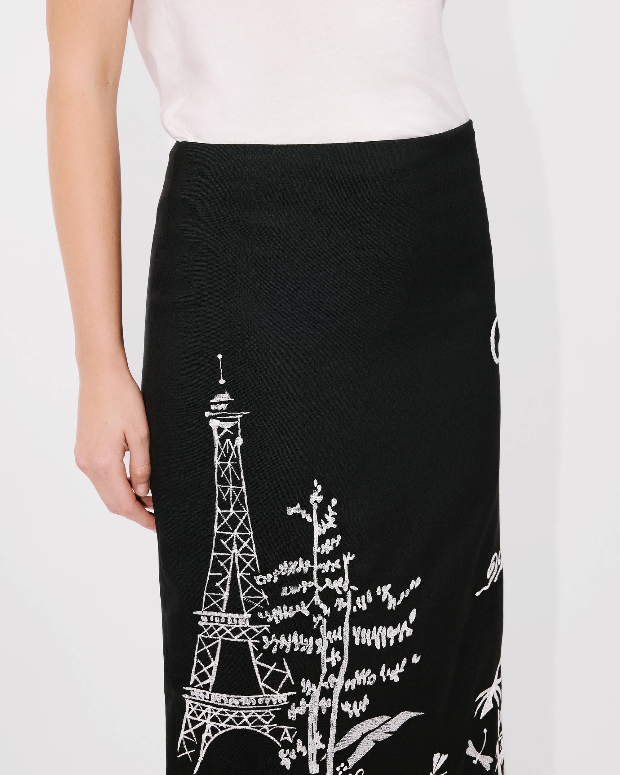 'KENZO Paris Jungle' embroidered long straight skirt in virgin wool - 6
