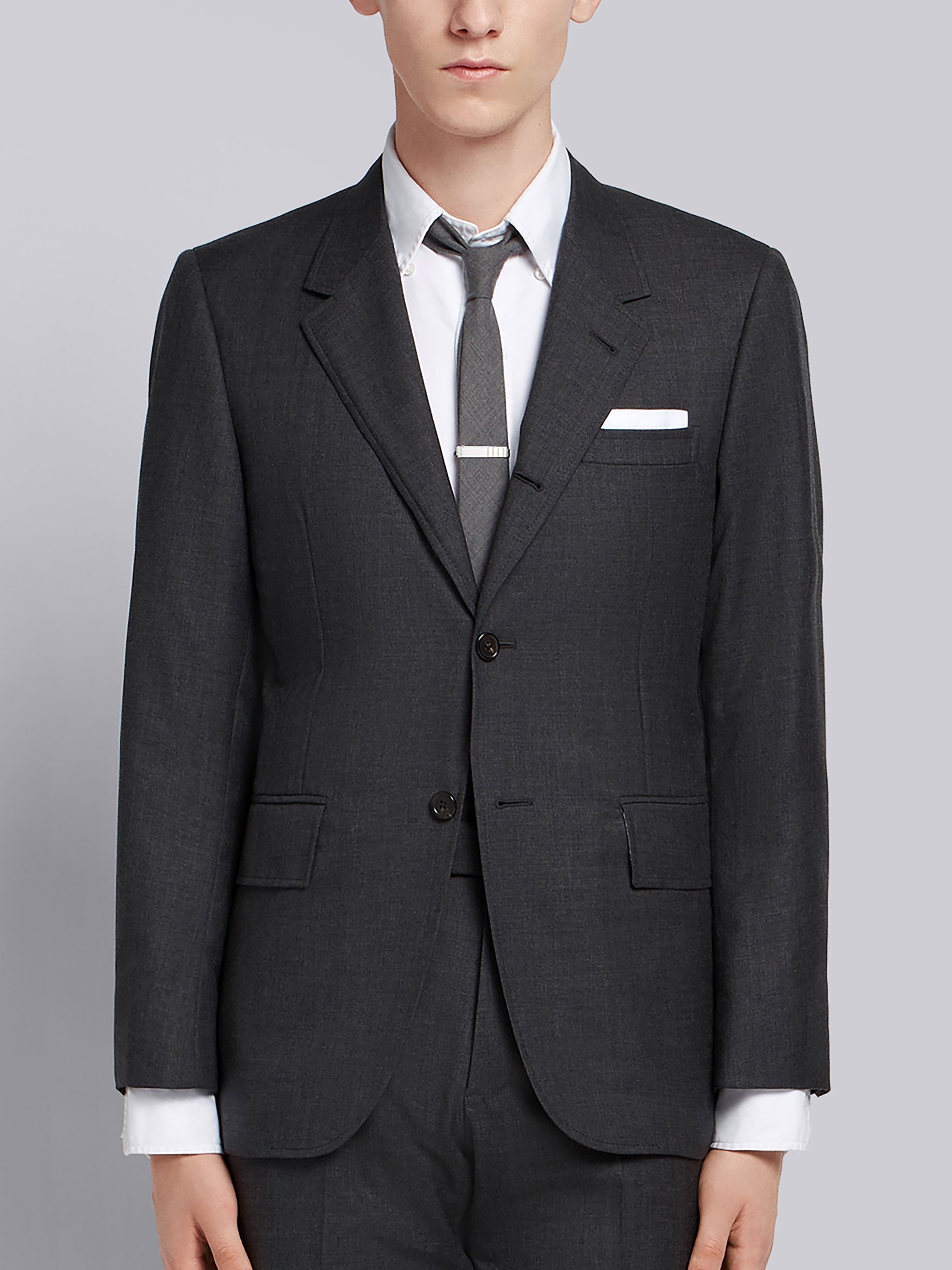 Dark Grey Super 120's Twill Wide Lapel Two-piece Suit and Tie - 3