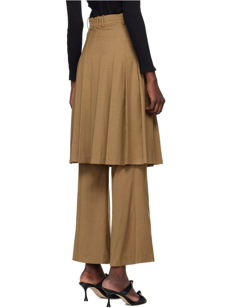 Tan Pleated Midi Skirt Trousers 3