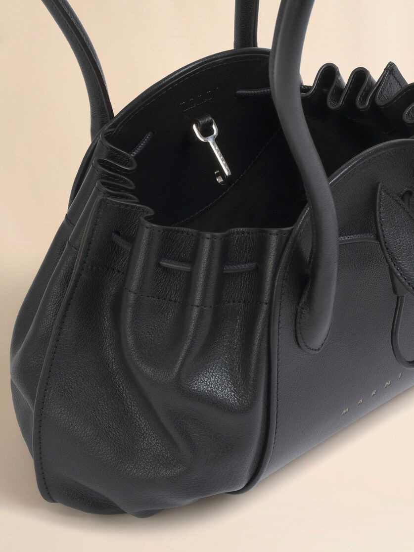 BLACK LEATHER TULIPEA SHOULDER SHOPPER - 4