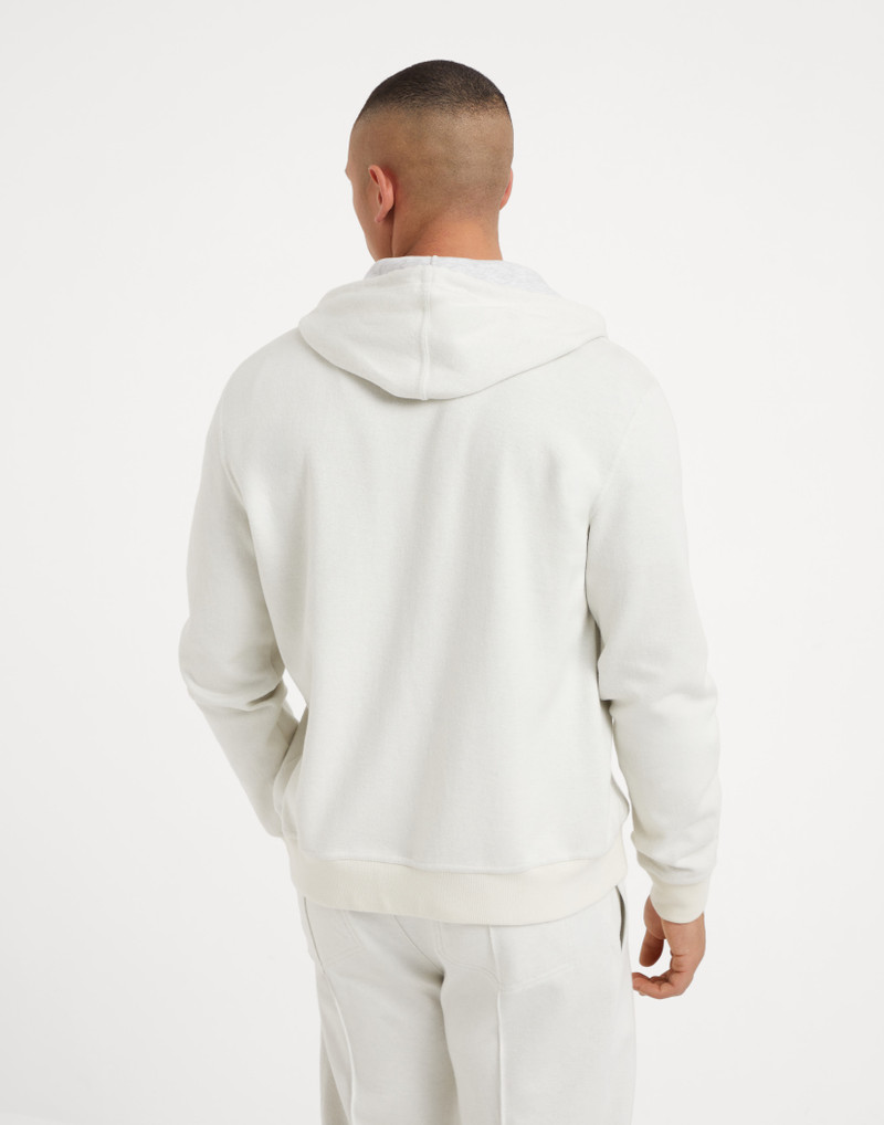 Brunello Cucinelli Cashmere and cotton French terry double cloth hooded sweatshirt with zipper outlook