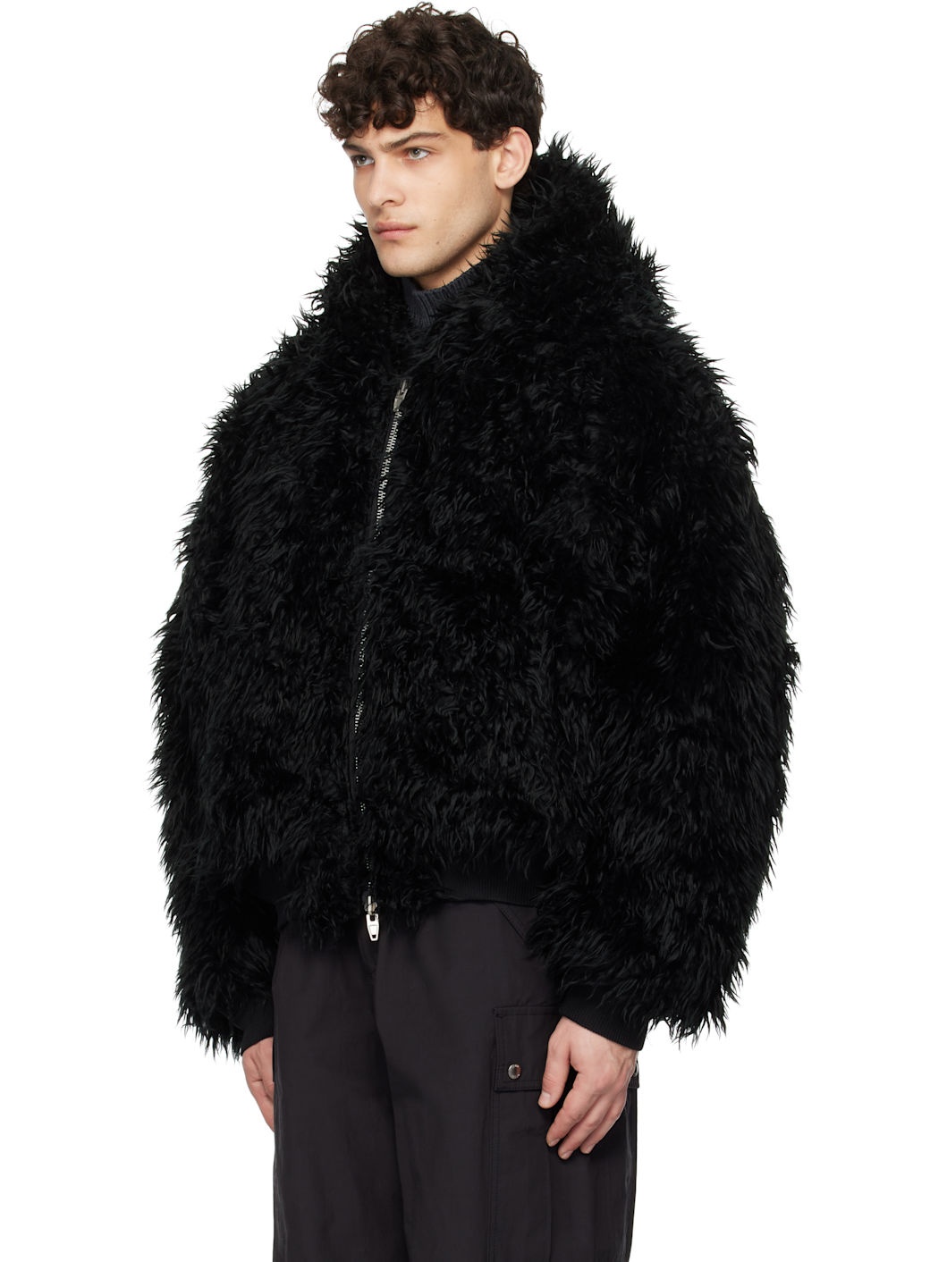 Black Faux Fur MA-1 Reversible Bomber Jacket - 4