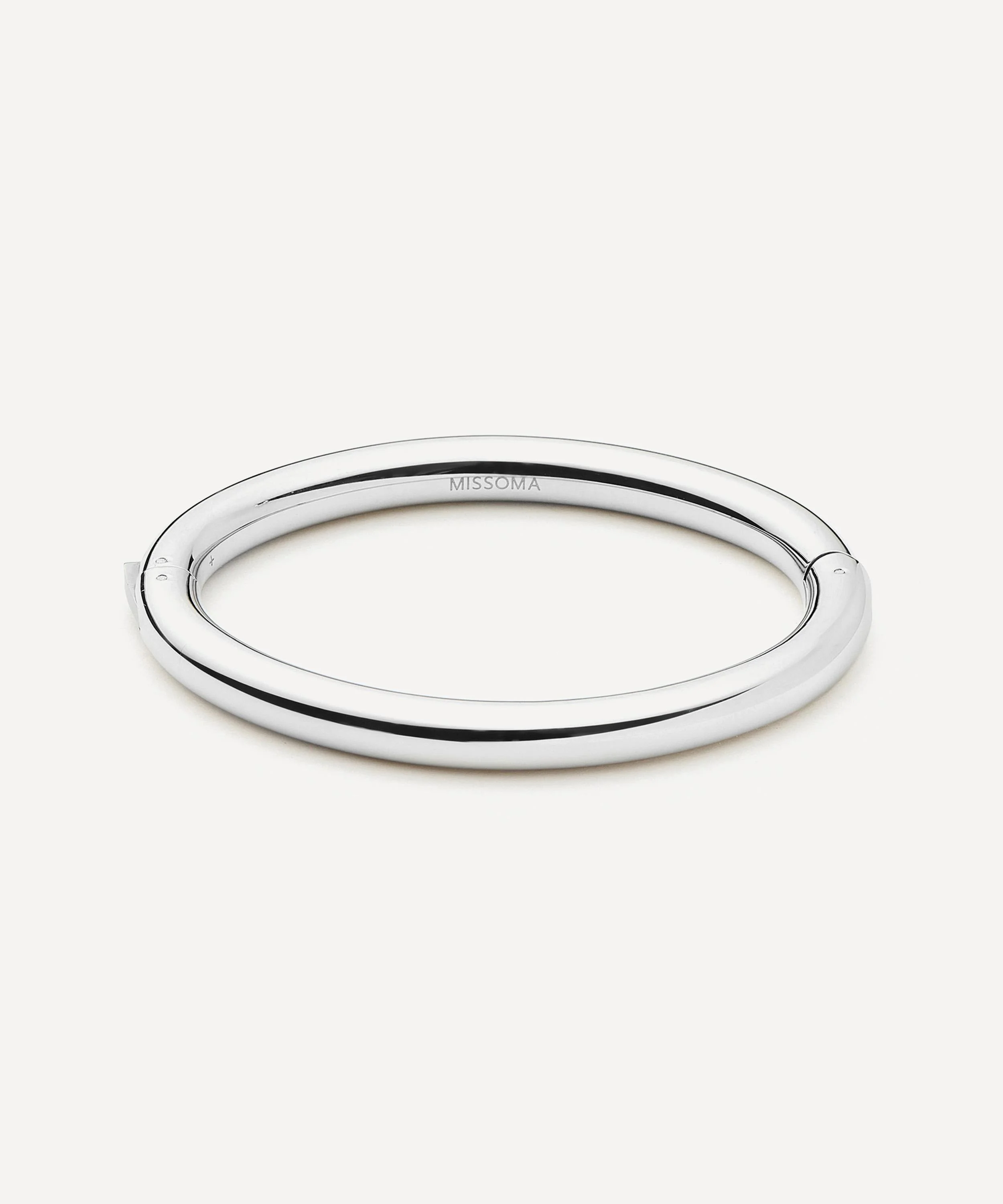 Silver-Plated Chunky Round Hinged Bangle Bracelet - 1
