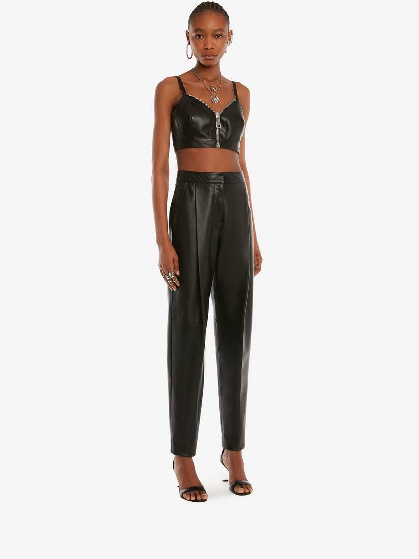 Leather Zip Bra Top in Black - 3