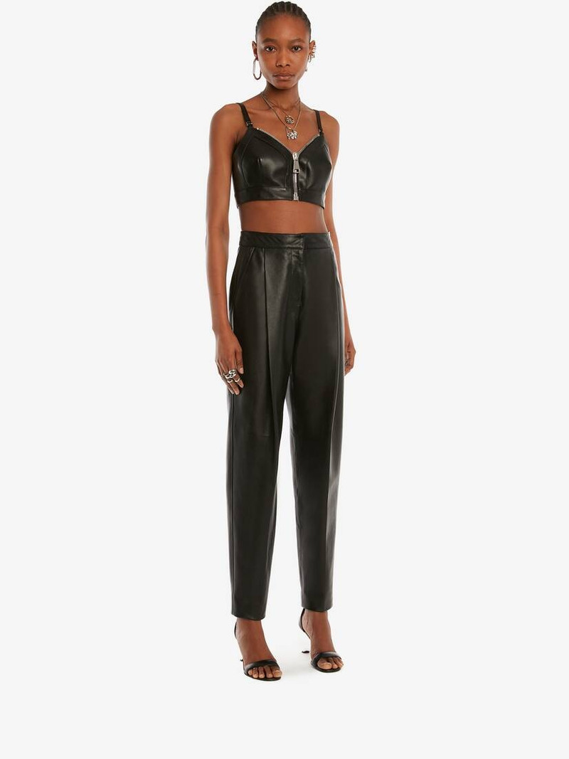 Leather Zip Bra Top in Black 3