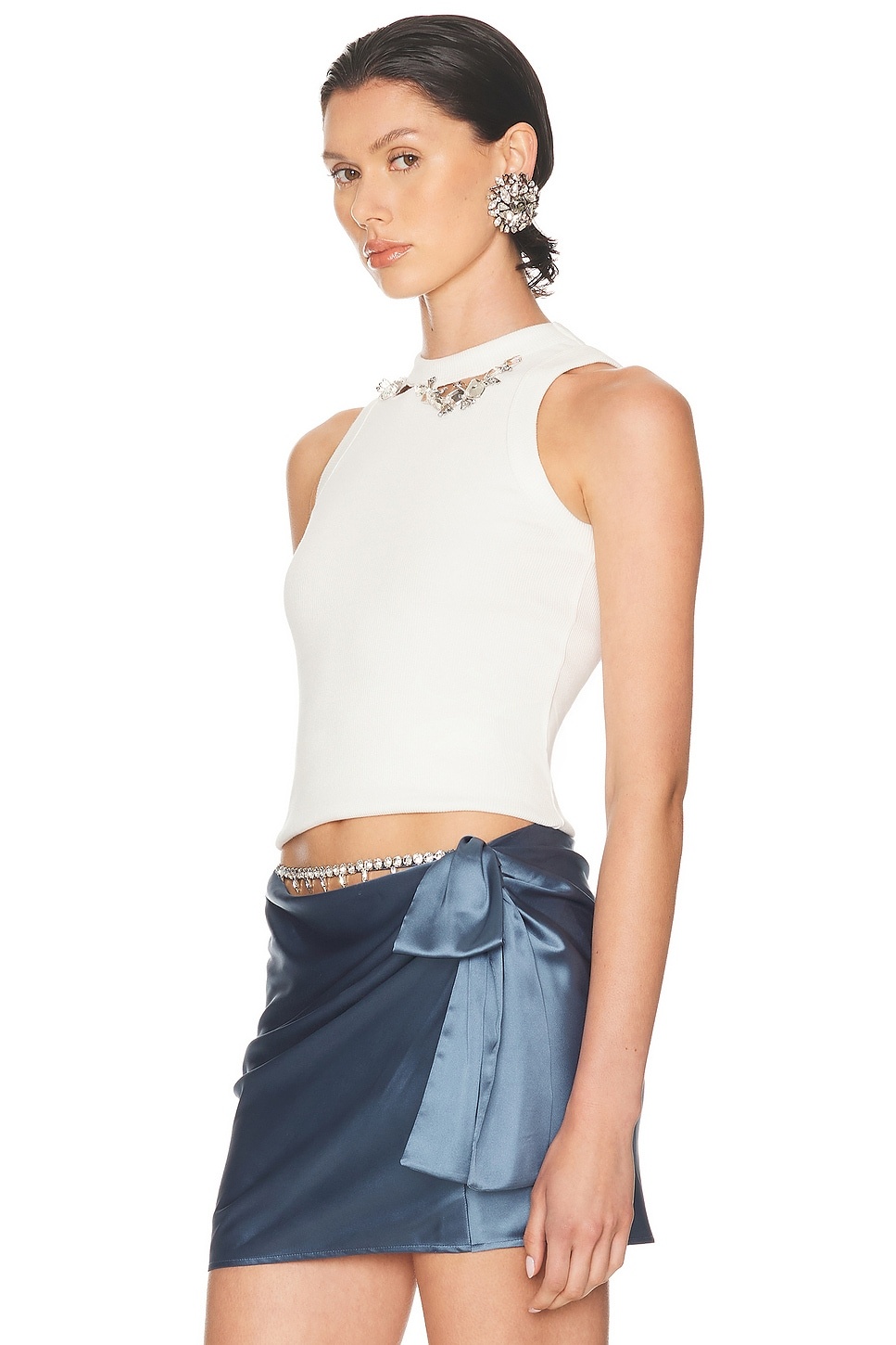 Distressed Crystal Ribbed Knit Tank Top - 3